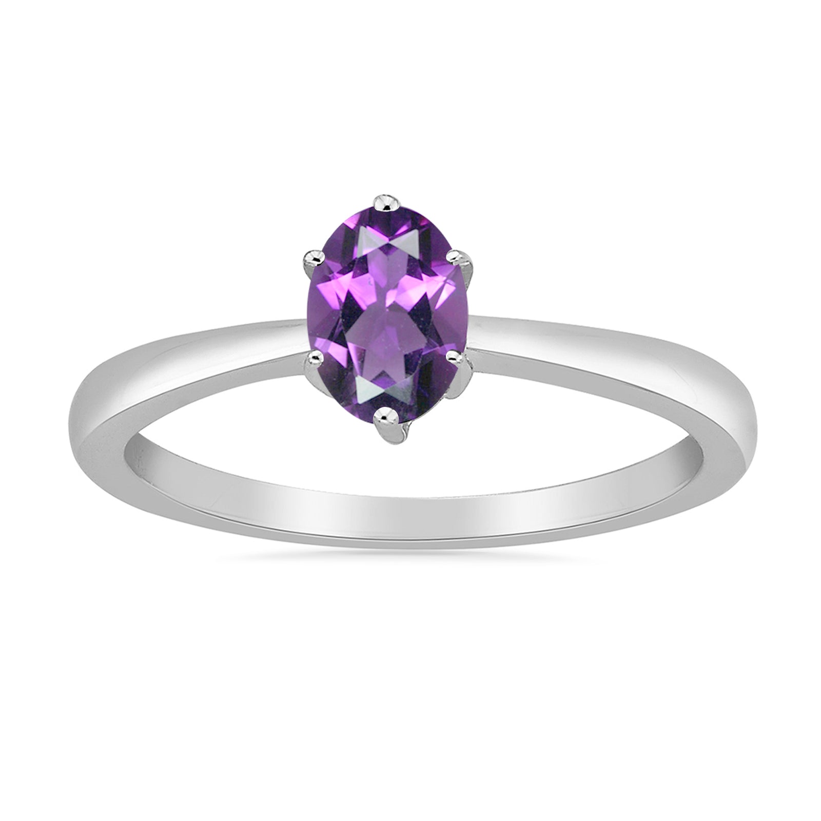 9ct white gold checkerboard cut 6x4mm oval amethyst ring