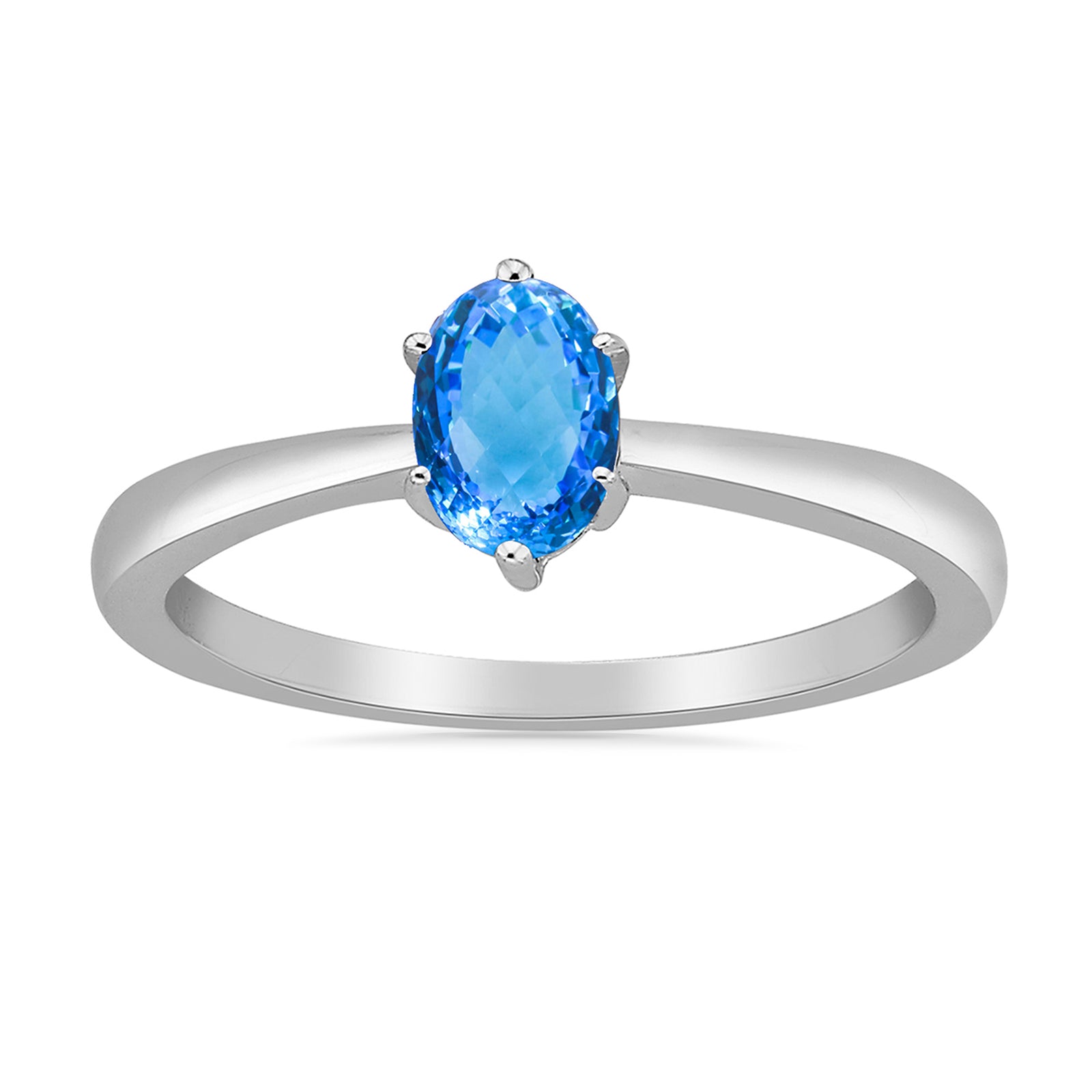 9ct white gold checkerboard cut 6x4mm oval blue topaz ring