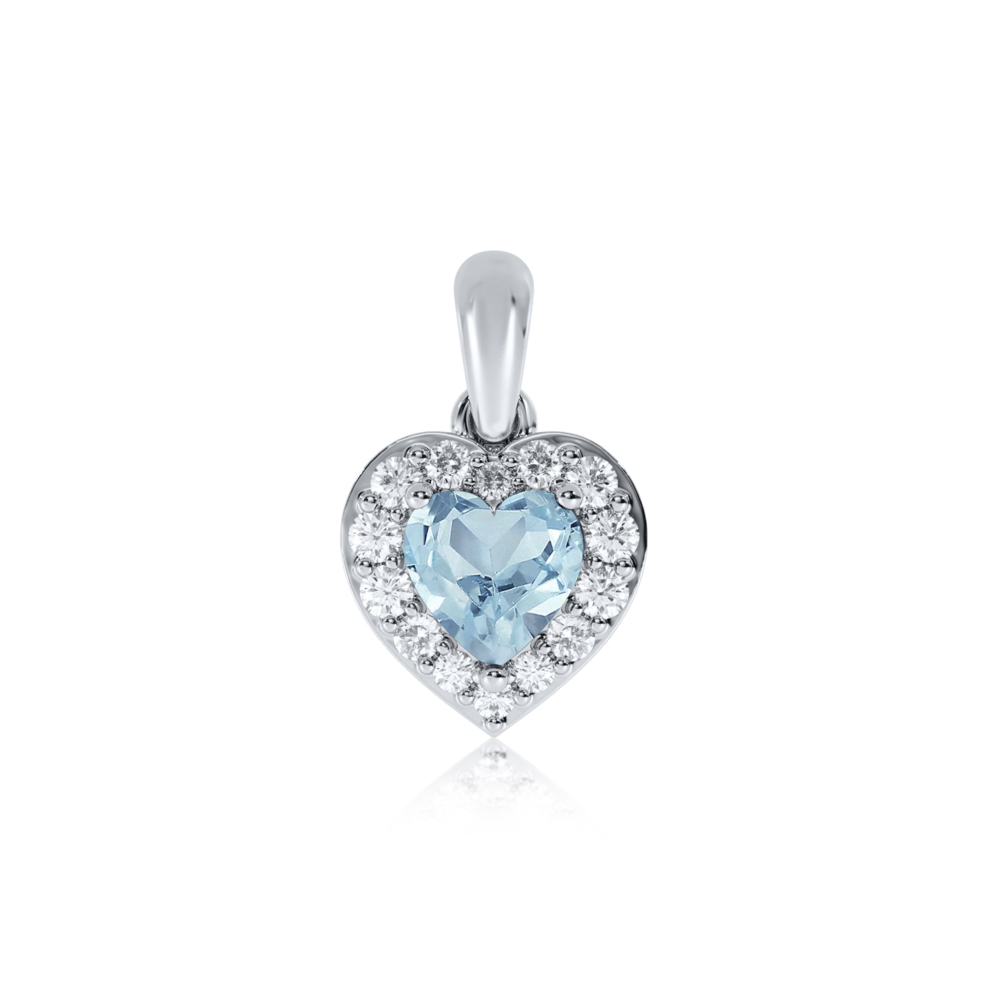 9ct white gold 5mm heart shape aquamarine & diamond cluster pendant 0.13ct