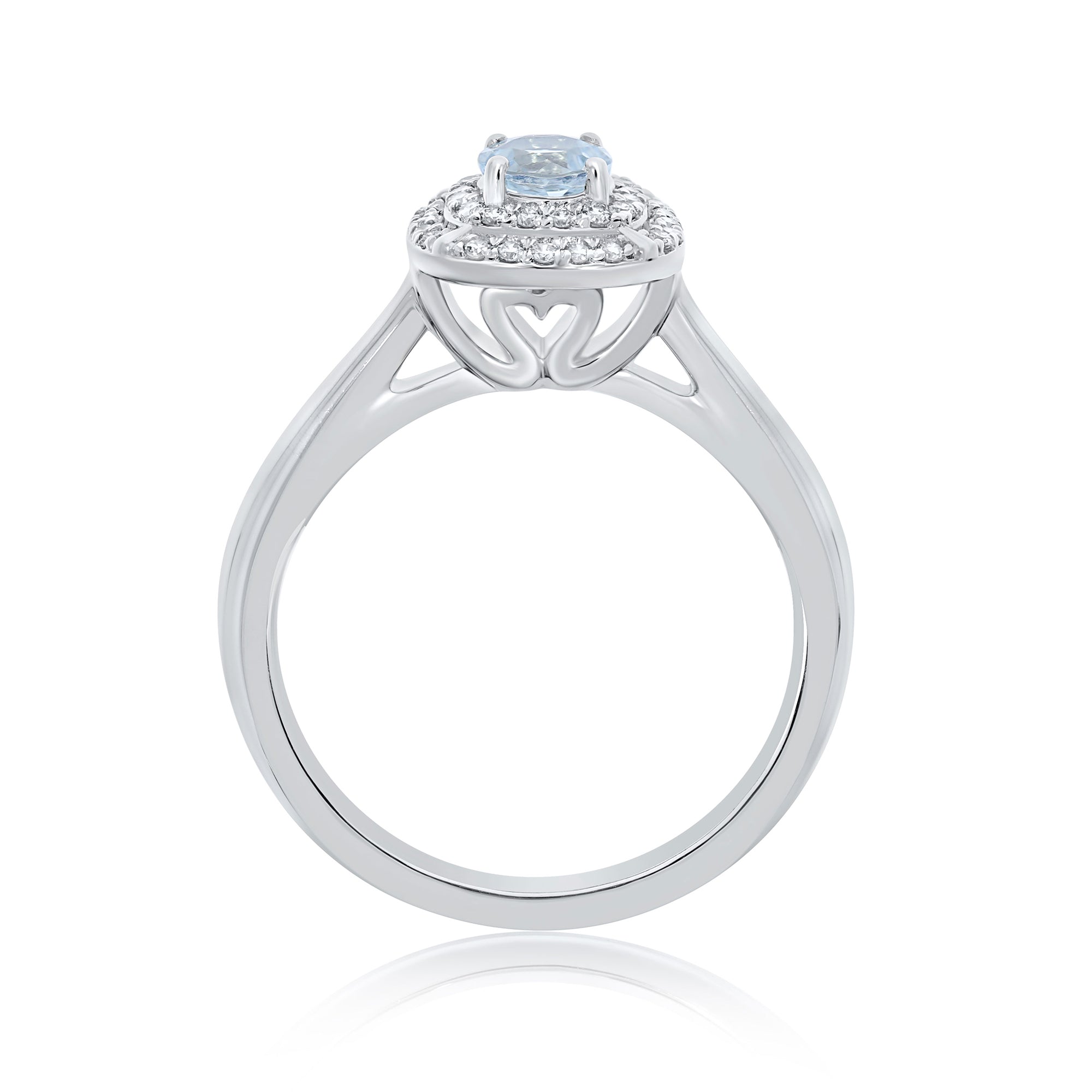 9ct white gold 4.5mm round aquamarine & diamond cluster ring 0.14ct
