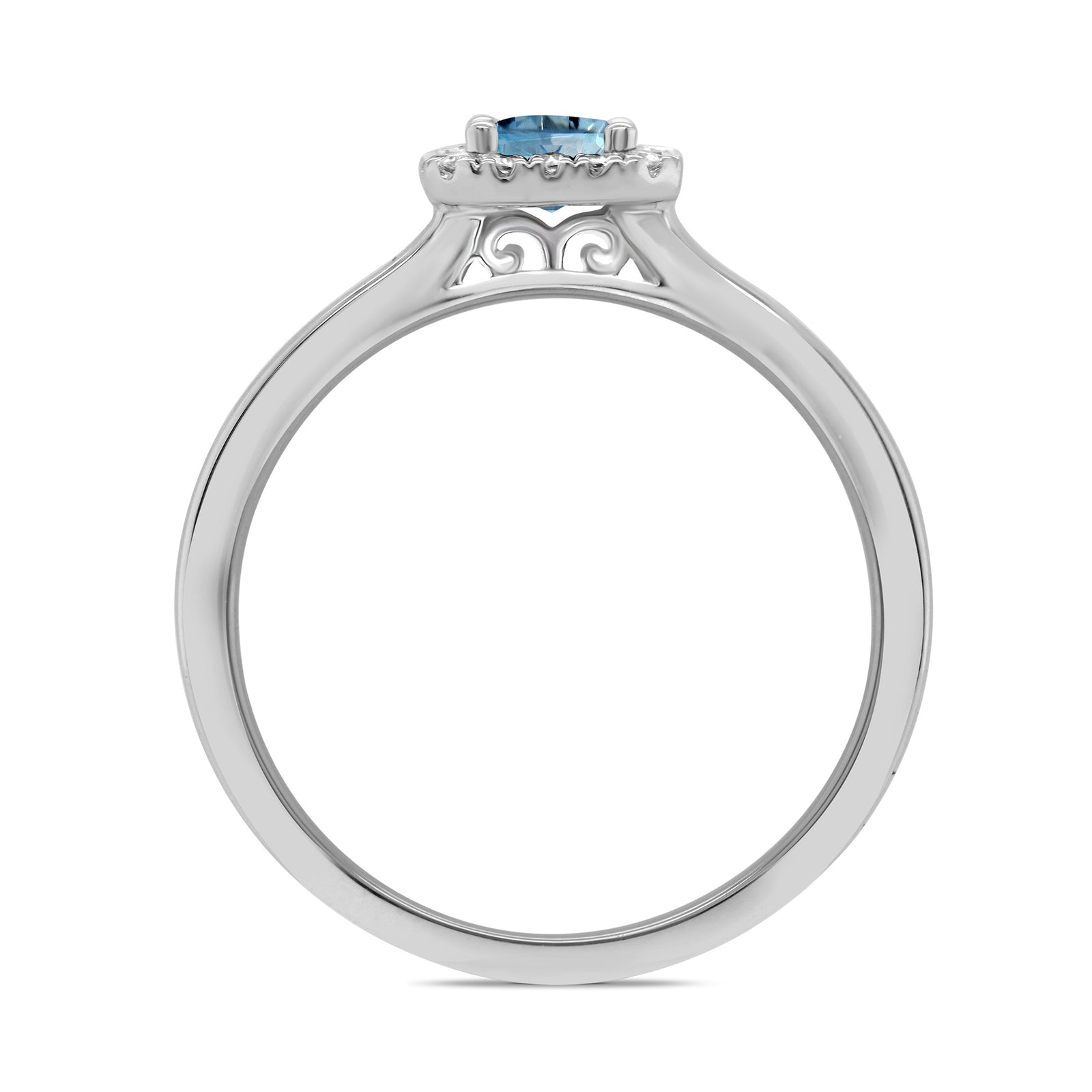 9ct white gold 6x4mm octagon cut aquamarine & diamond cluster ring 0.10ct