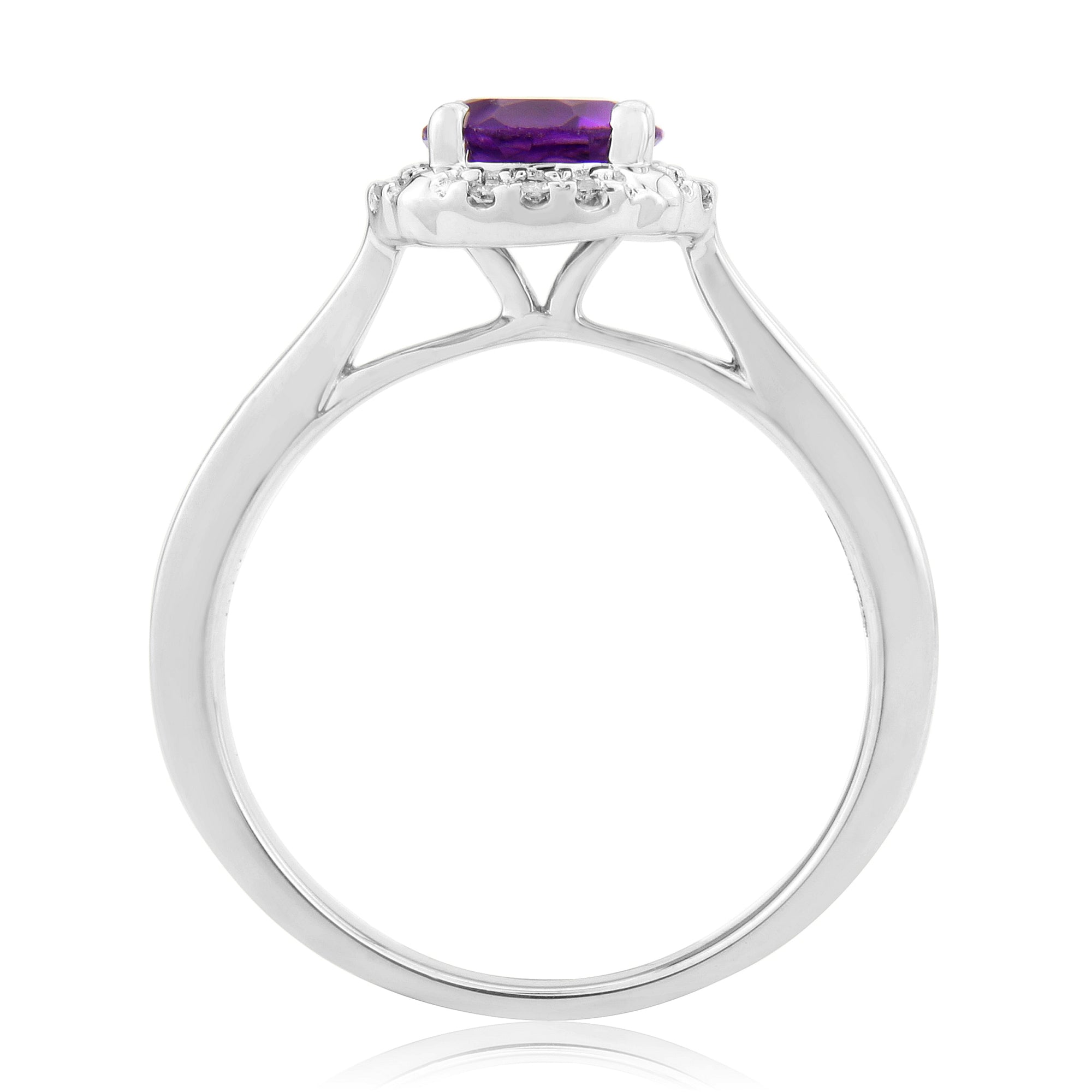 9ct white gold 6mm round amethyst & diamond halo cluster ring 0.06ct
