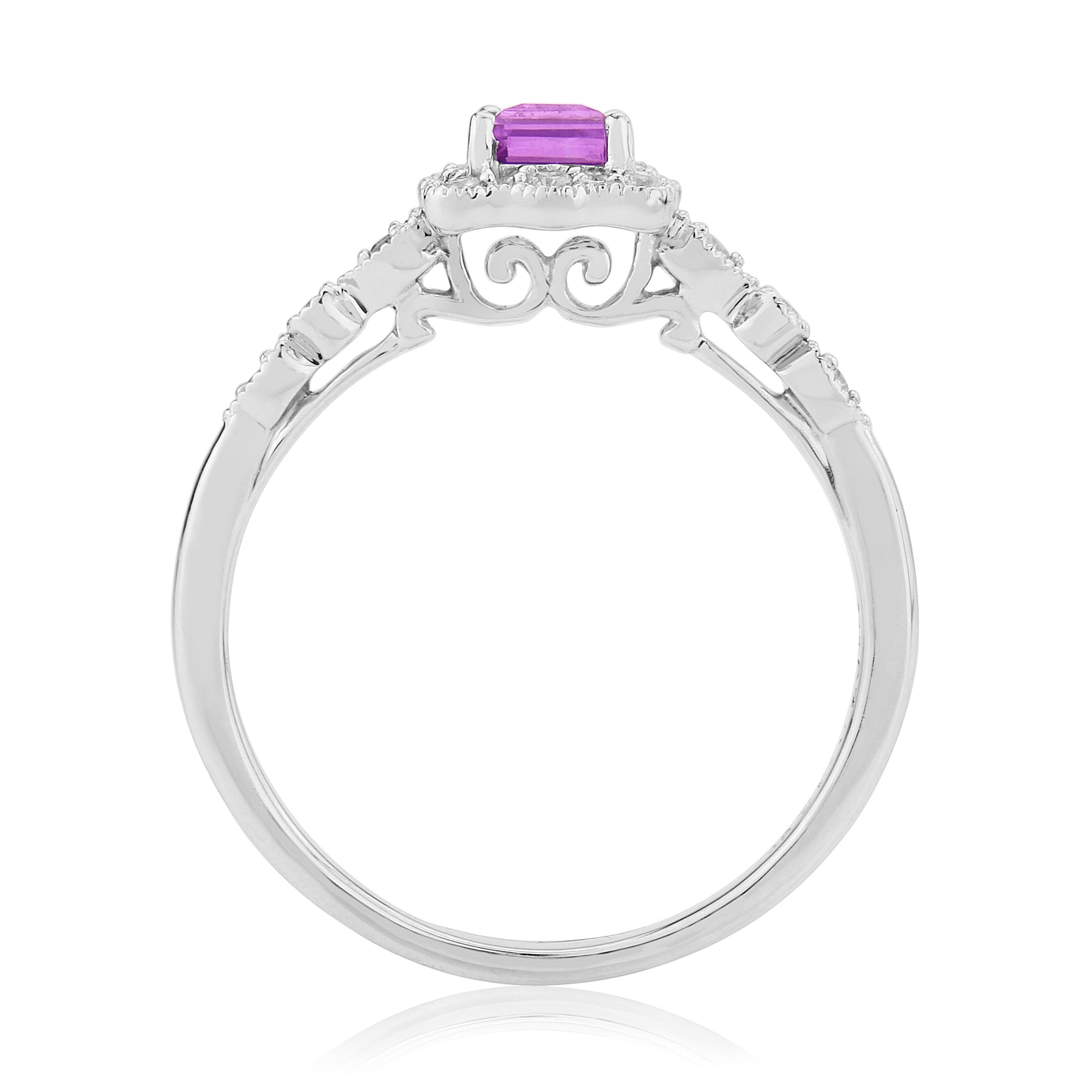 9ct white gold 3.7mm square amethyst & diamond cluster ring 0.10ct