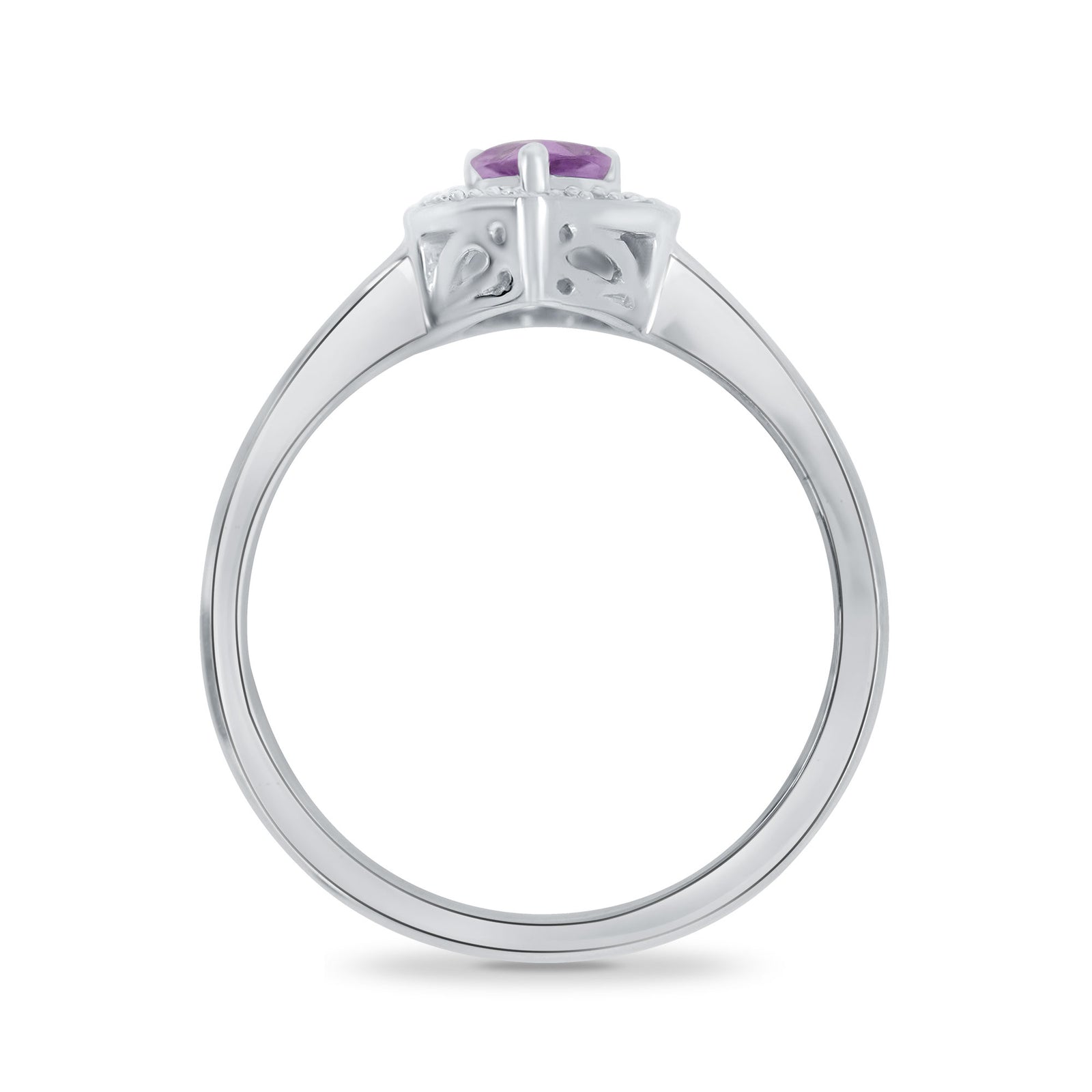 9ct white gold 6x4mm pear shape amethyst & diamond cluster ring 0.04ct