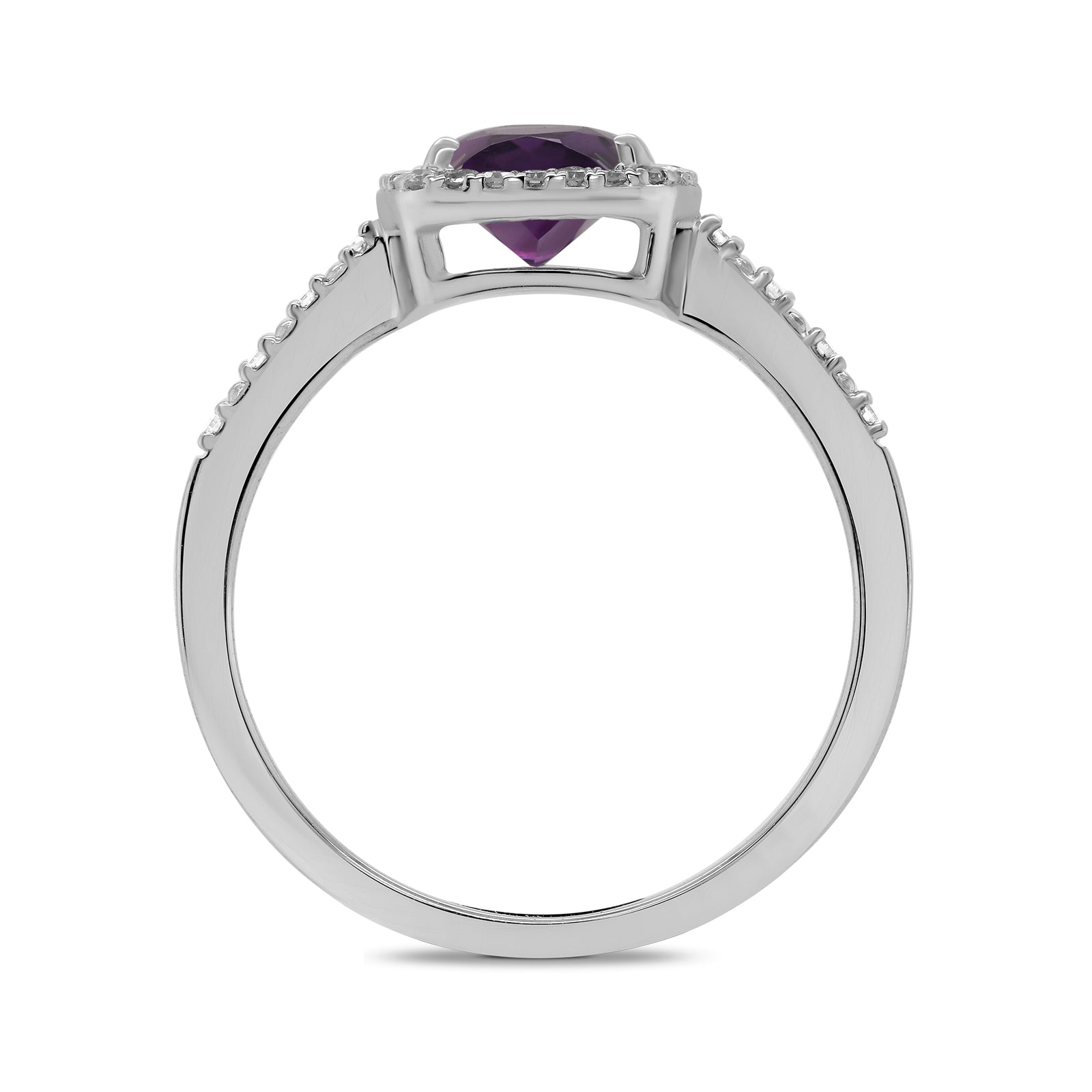 9ct white gold 8x6mm cushion shape amethyst & diamond cluster ring 0.15ct