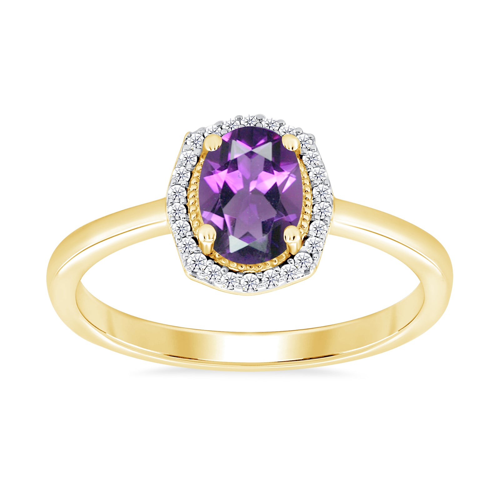 9ct gold amethyst & diamond cluster ring 0.08ct