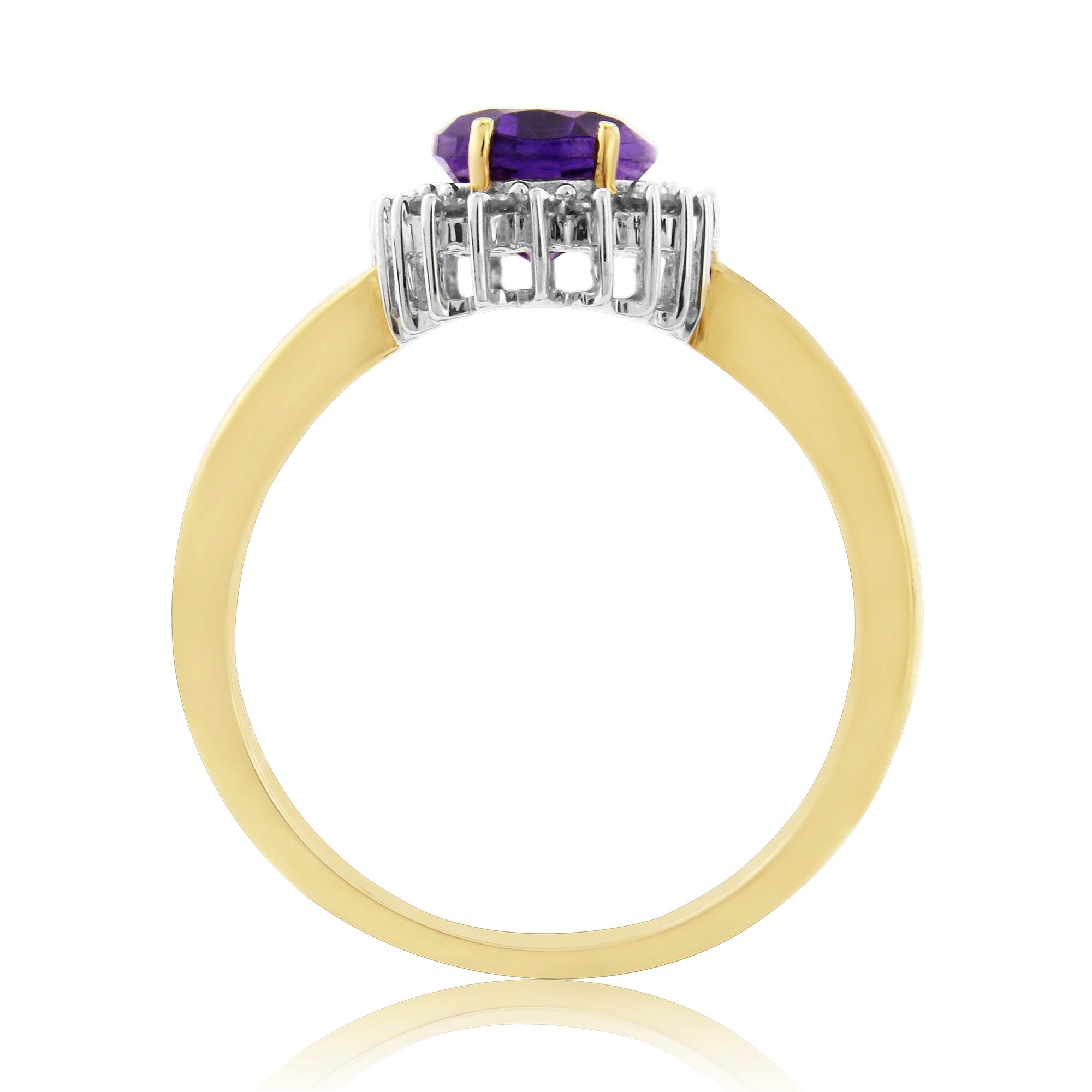 9ct gold 8x6mm oval amethyst & diamond cluster ring 0.15ct