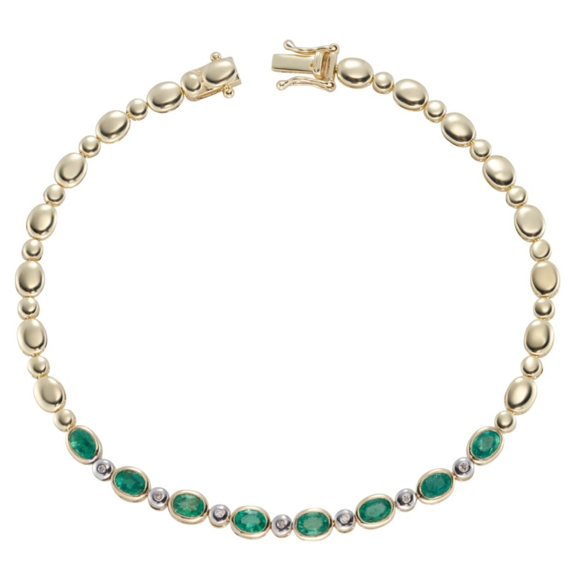 9ct gold 5x3mm oval emerald & diamond bracelet 0.03ct