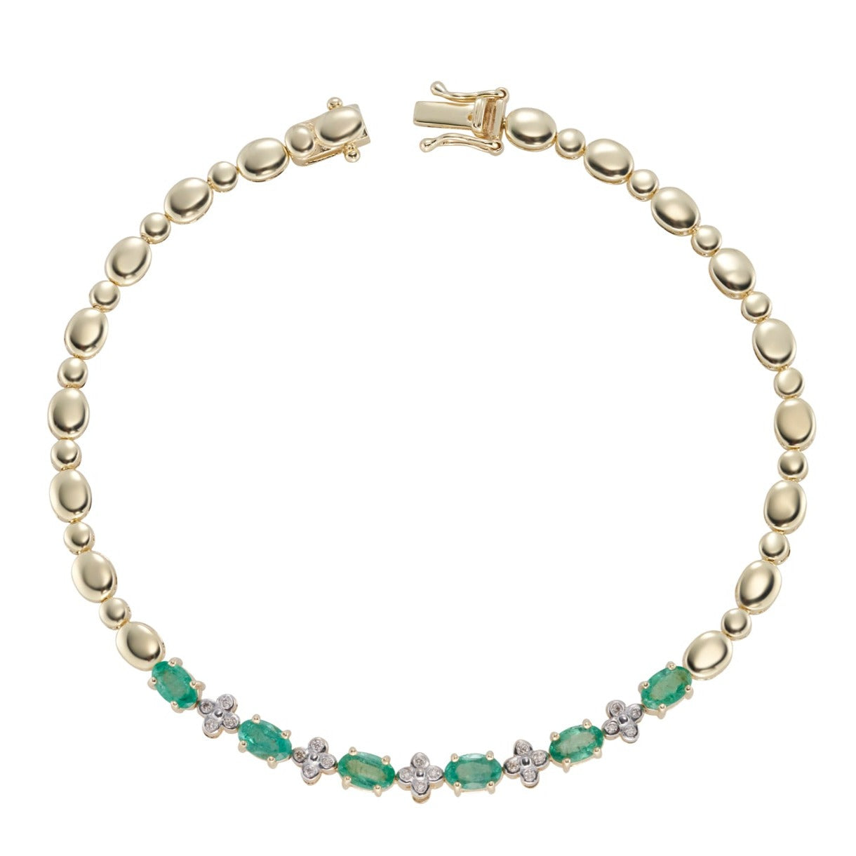 9ct gold 5x3mm oval emerald & diamond bracelet 0.07ct