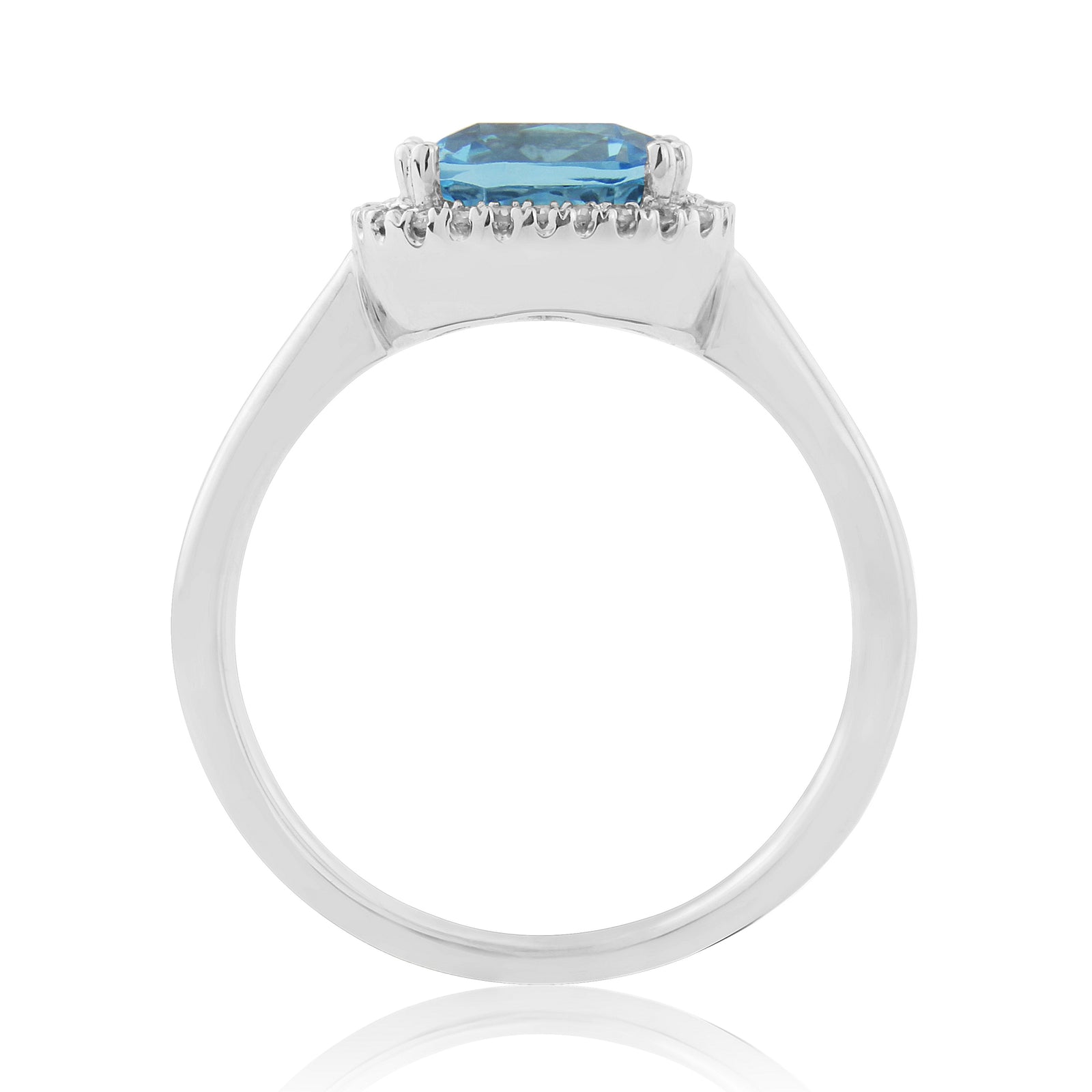 9ct white gold 8mm cushion shape blue topaz & diamond cluster ring 0.10ct