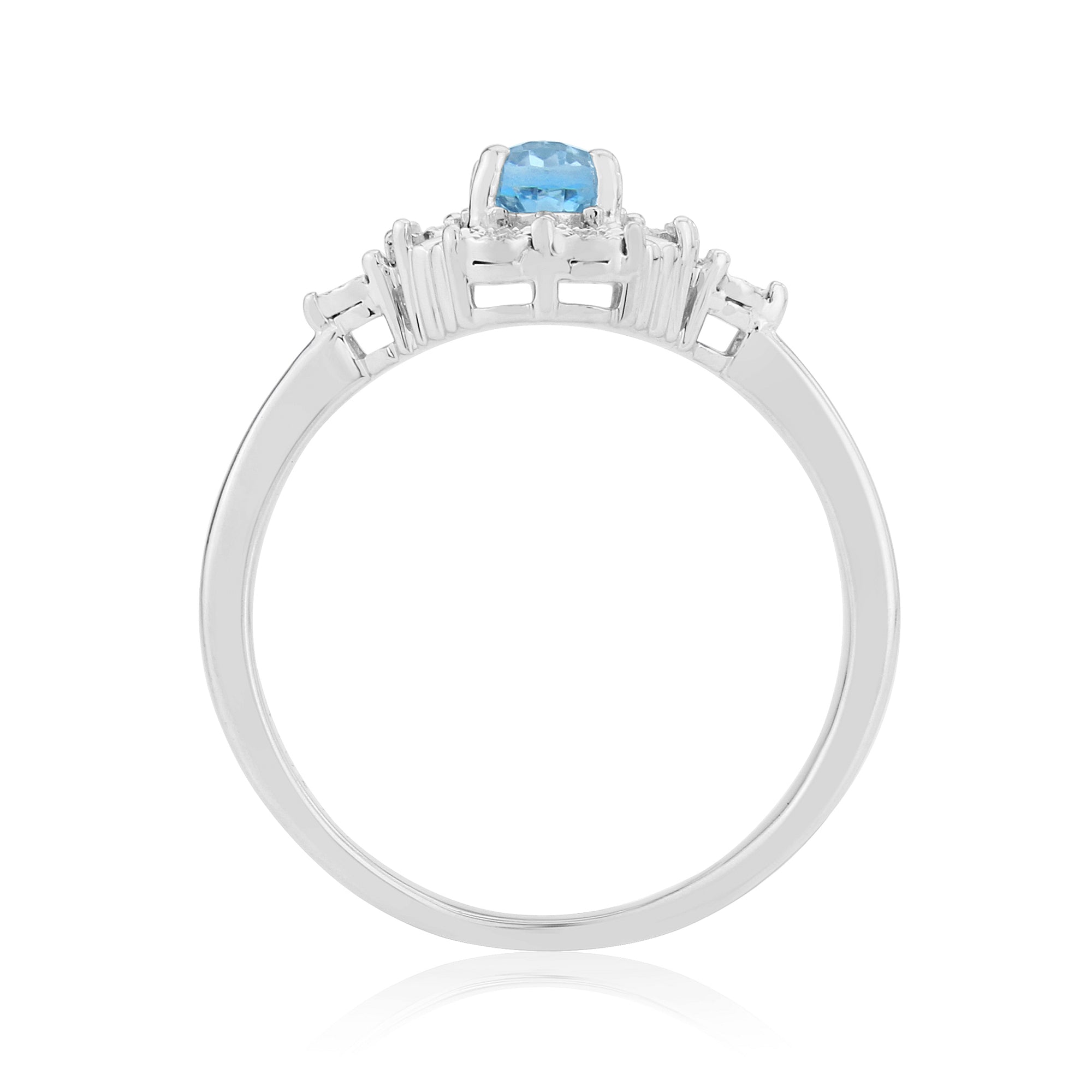 9ct white gold 6x4mm oval blue topaz & miracle plate diamond cluster ring 0.03ct