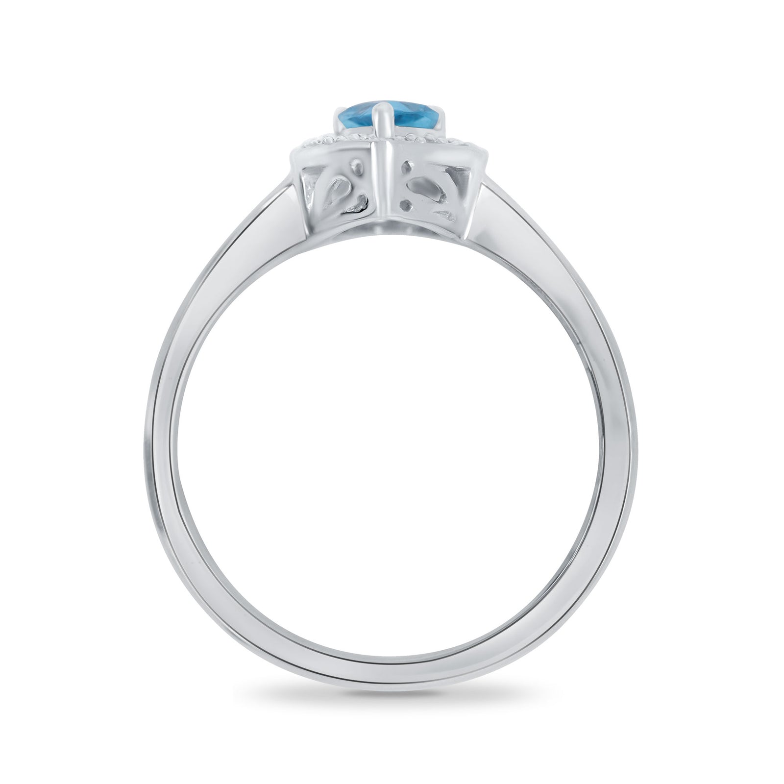 9ct white gold 6x4mm pear shape blue topaz & diamond cluster ring 0.04ct