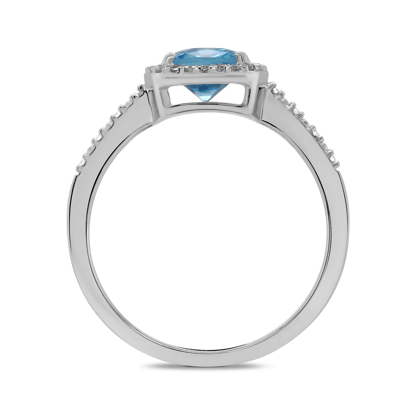 9ct white gold 8x6mm cushion shape blue topaz & diamond cluster ring 0.15ct