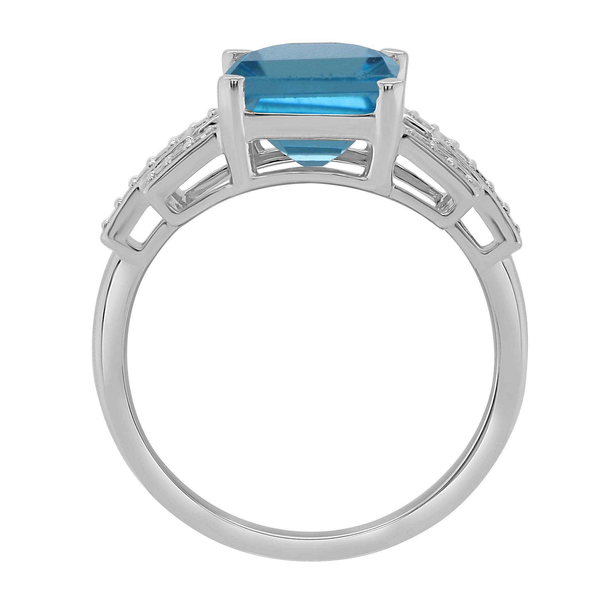 9ct white gold 10x8mm octagon blue topaz & diamond ring 0.11ct