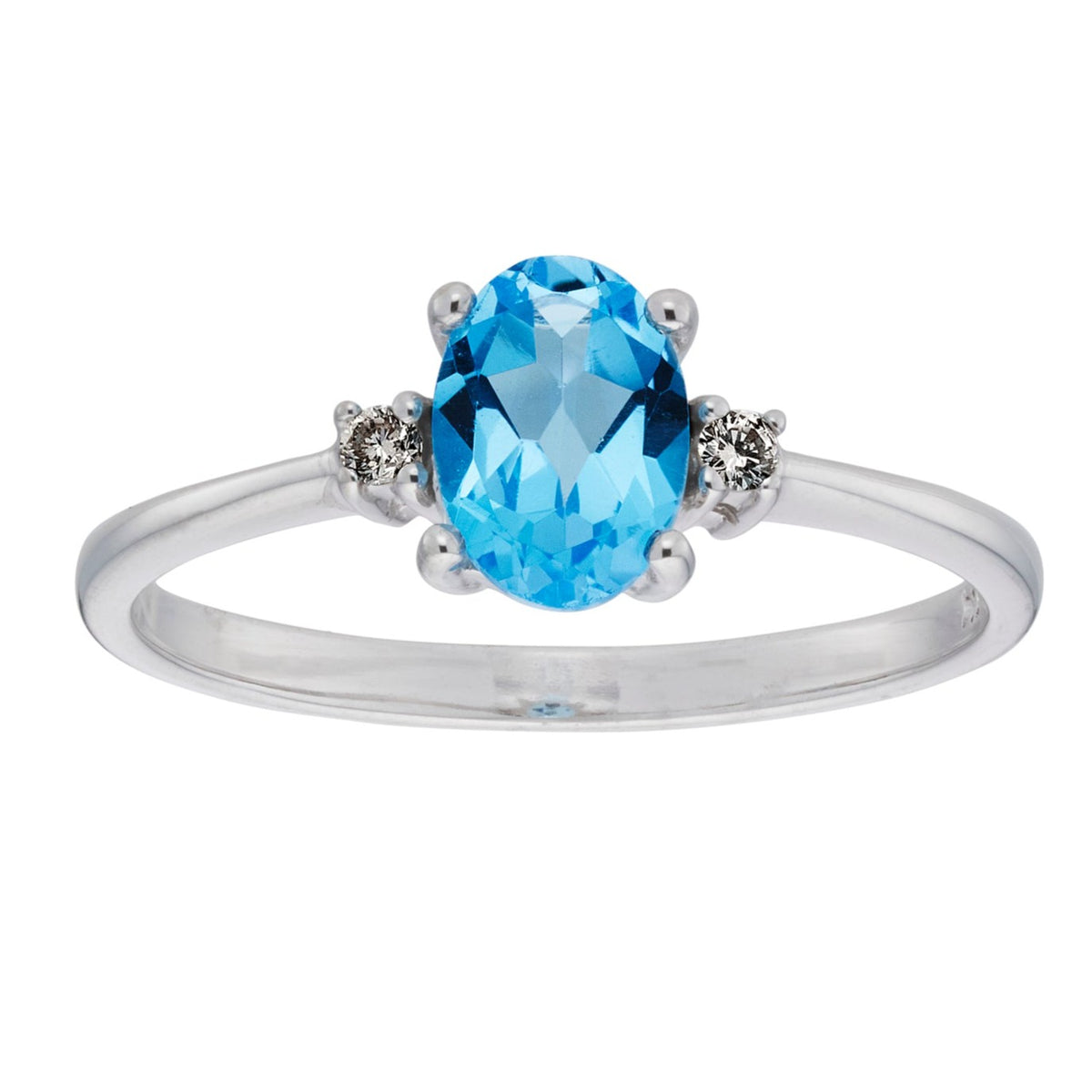 9ct white gold 7x5mm oval blue topaz &amp; diamond ring 0.03ct