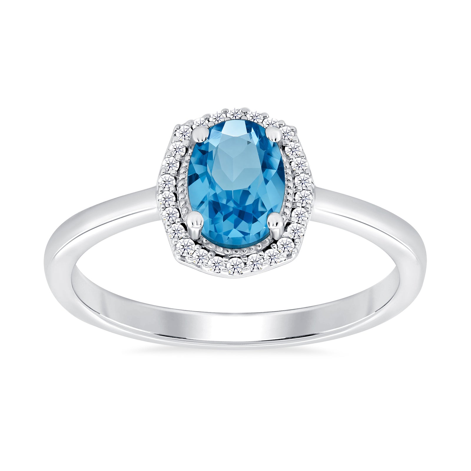 9ct white gold blue topaz & diamond cluster ring 0.08ct