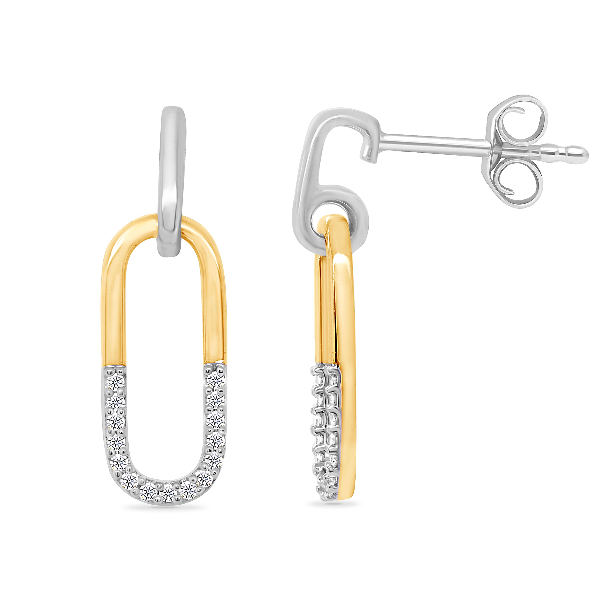 9ct white/yellow gold diamond set paperlink drop earrings 0.12ct