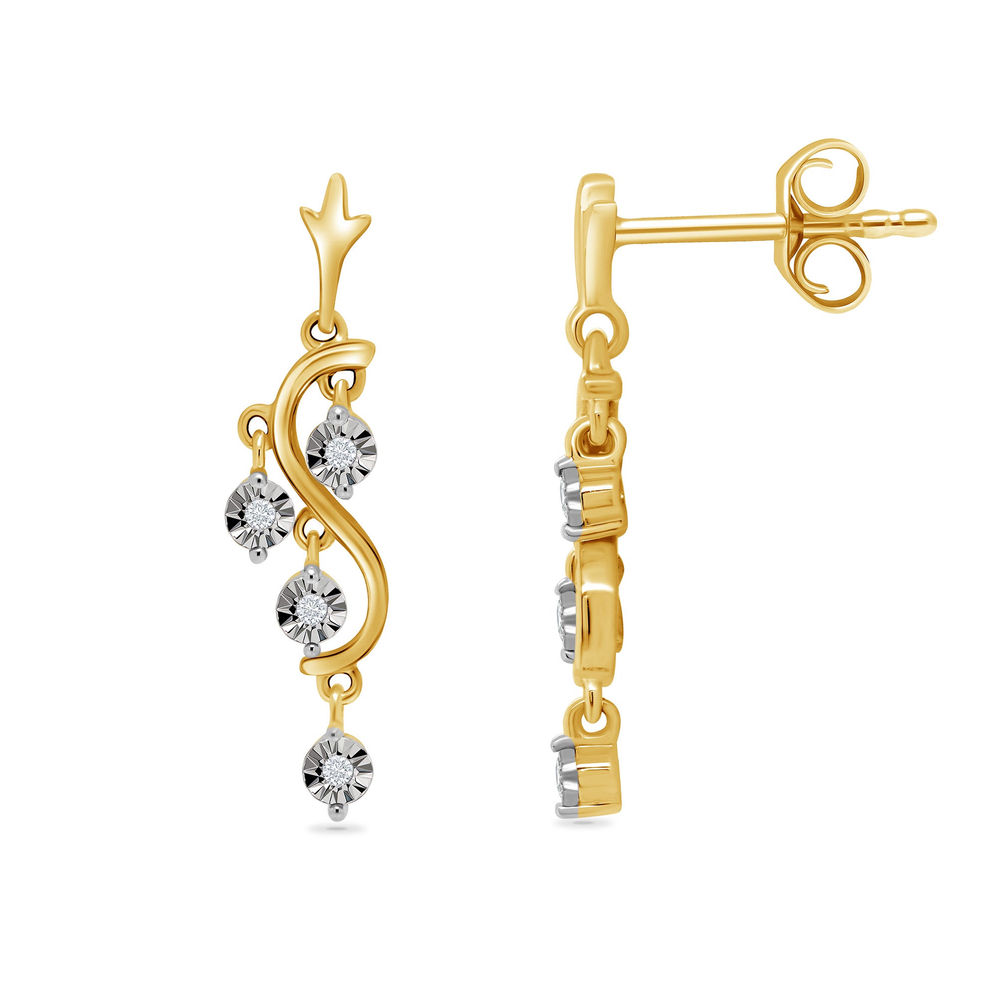 9ct gold diamond set miracle plate drop earrings 0.08ct