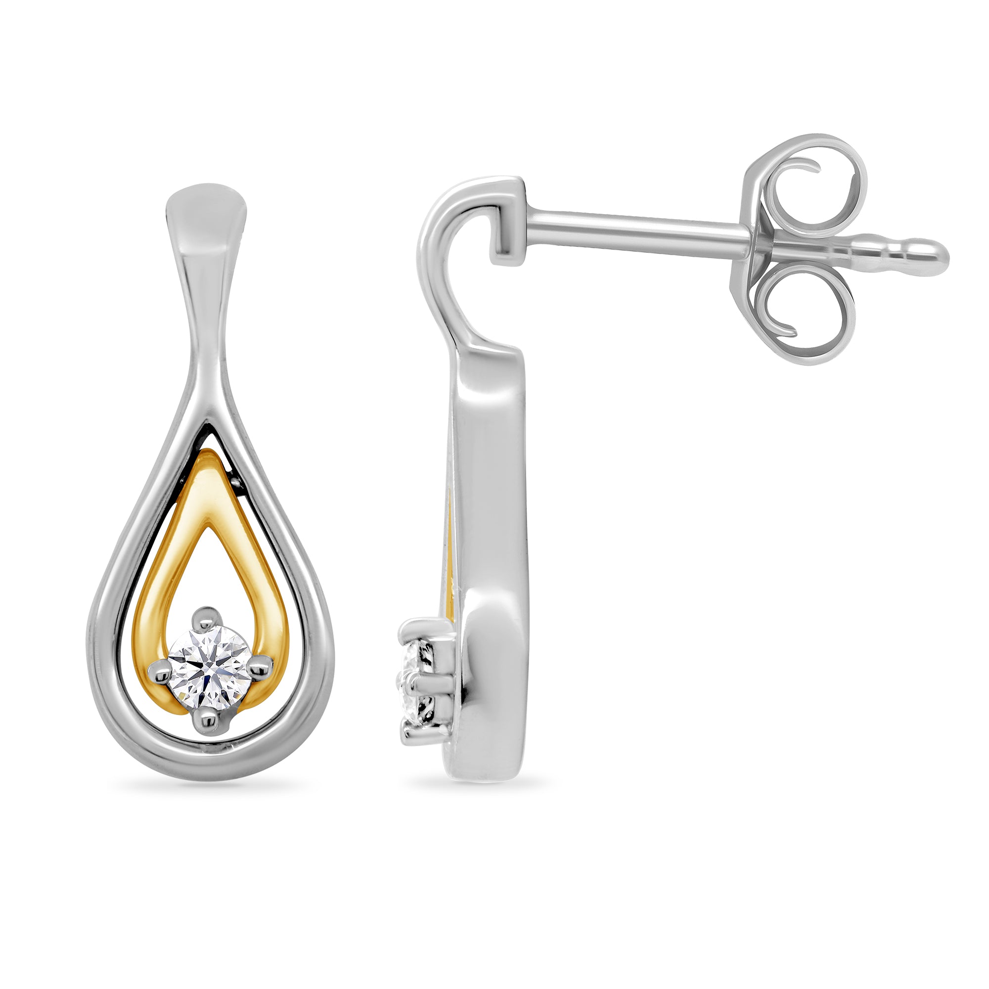 9ct white/yellow gold diamond set drop earrings 0.08ct
