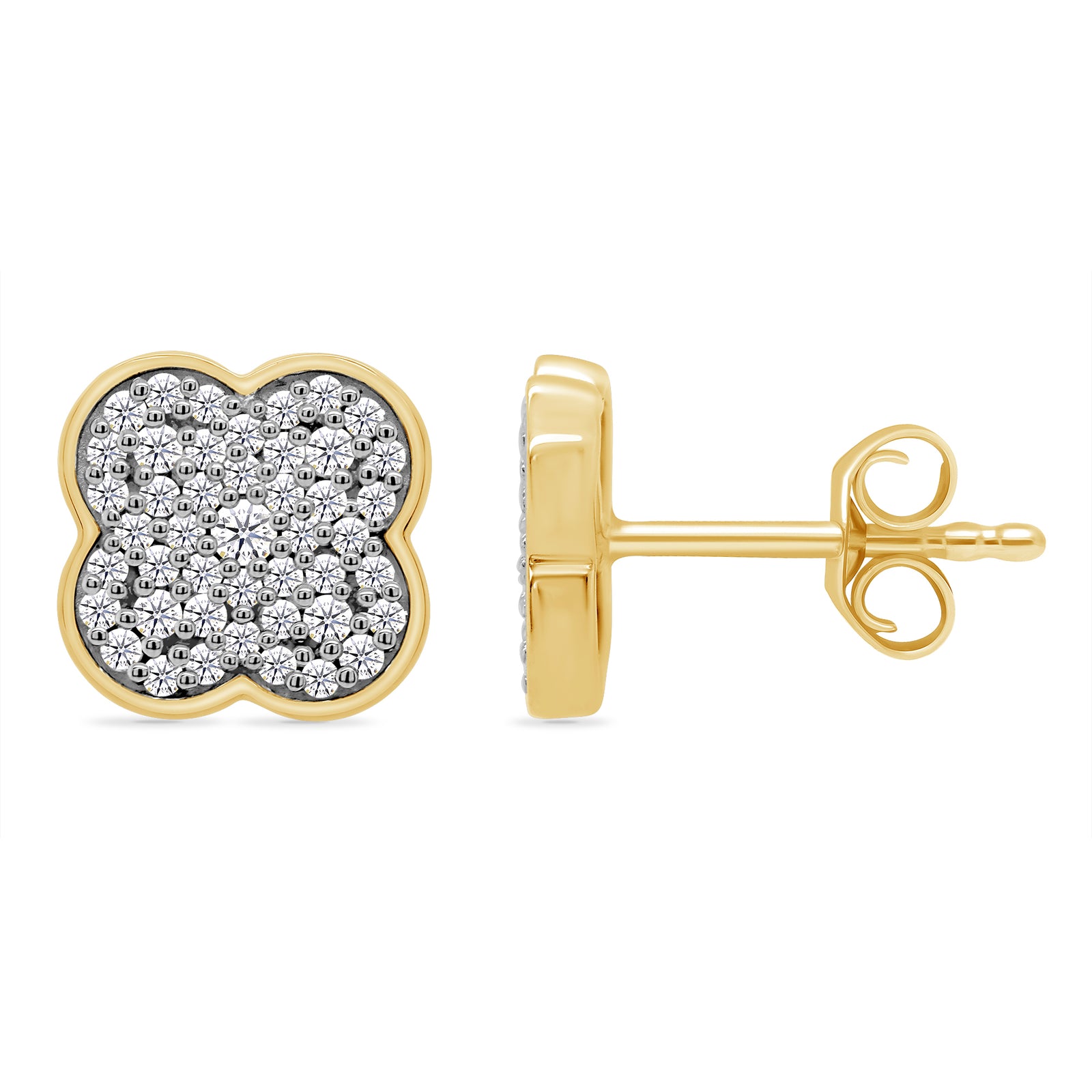 9ct gold diamond set clover shape stud earrings 0.31ct