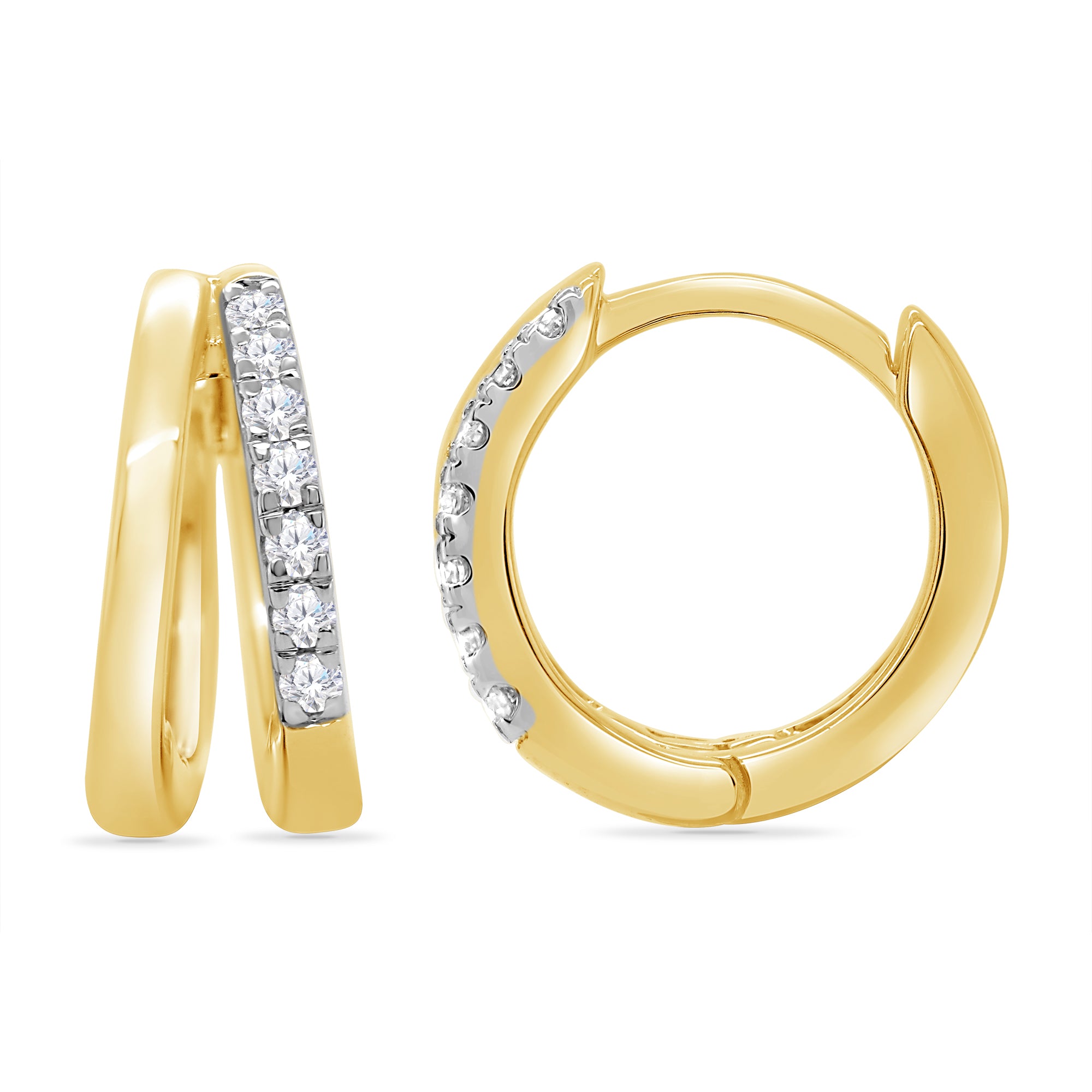 9ct gold diamond set round twin huggy earrings 0.15ct