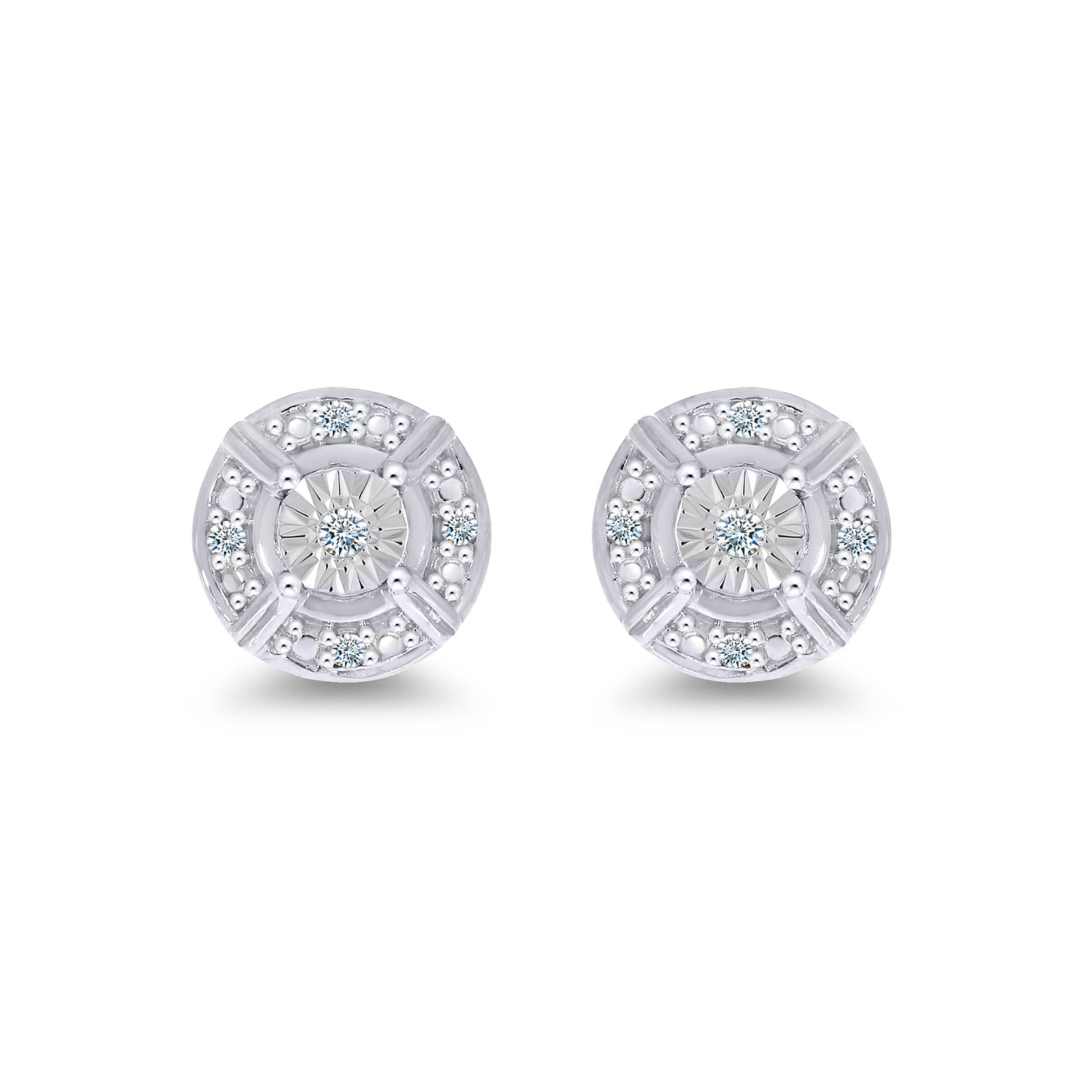 9ct white gold miracle plate diamond set cluster stud earrings 0.05ct