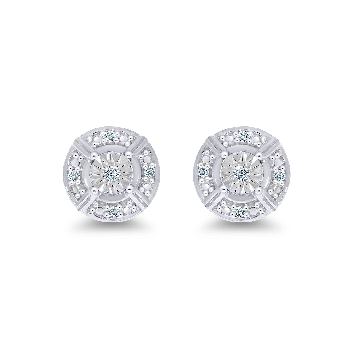 9ct white gold miracle plate diamond set cluster stud earrings 0.05ct