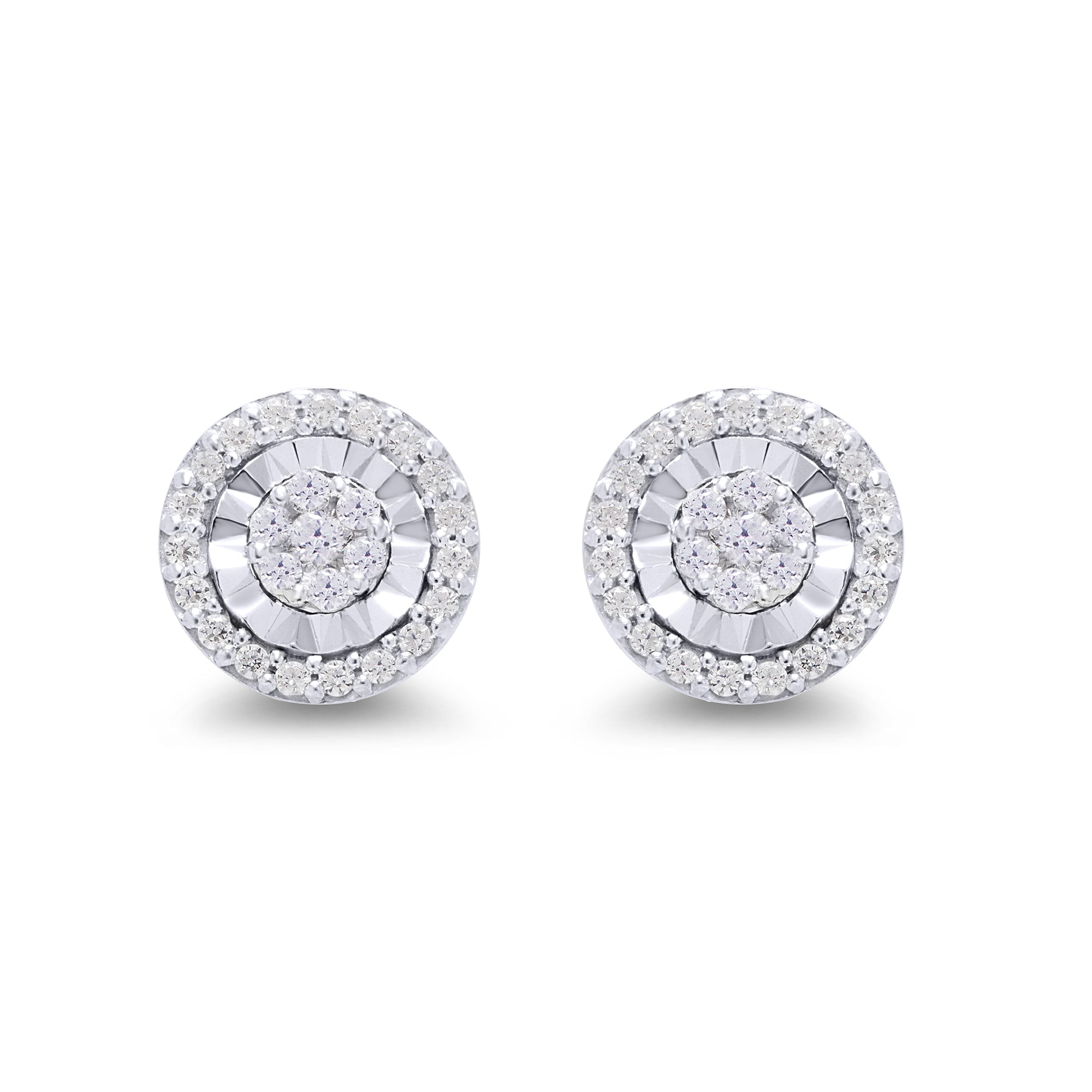 9ct white gold miracle plate diamond set cluster stud earrings 0.20ct