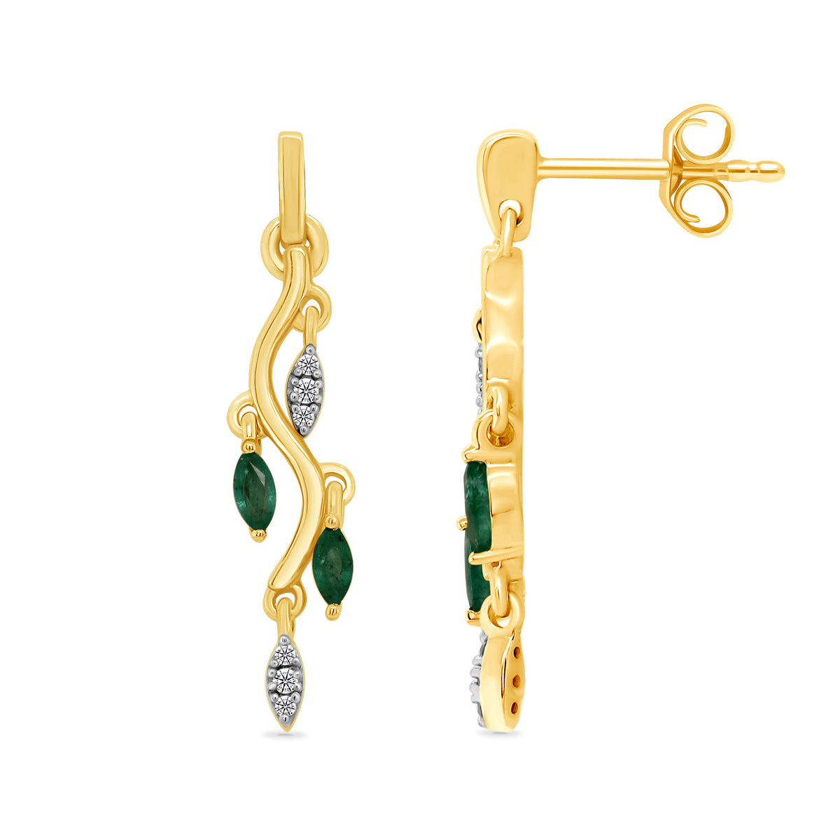 9ct gold emerald &amp; diamond drop earrings 0.05ct