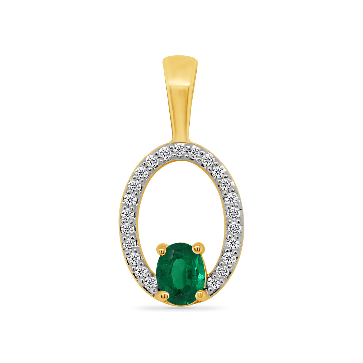 9ct gold 5x3mm oval emerald &amp; diamond pendant 0.10ct