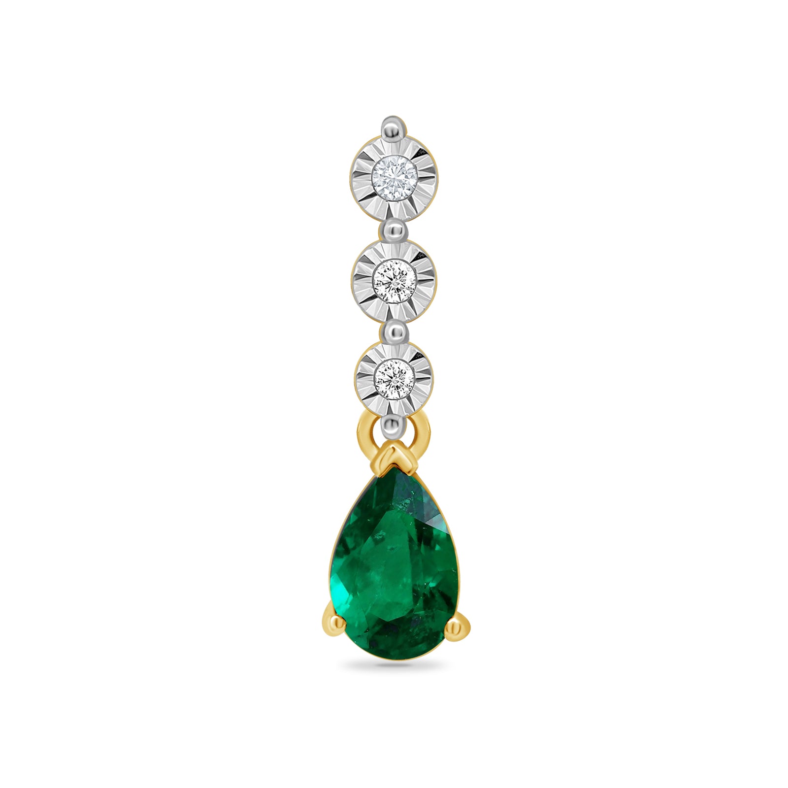 9ct gold 6x4mm pear shape emerald & miracle plate diamond pendant 0.02ct