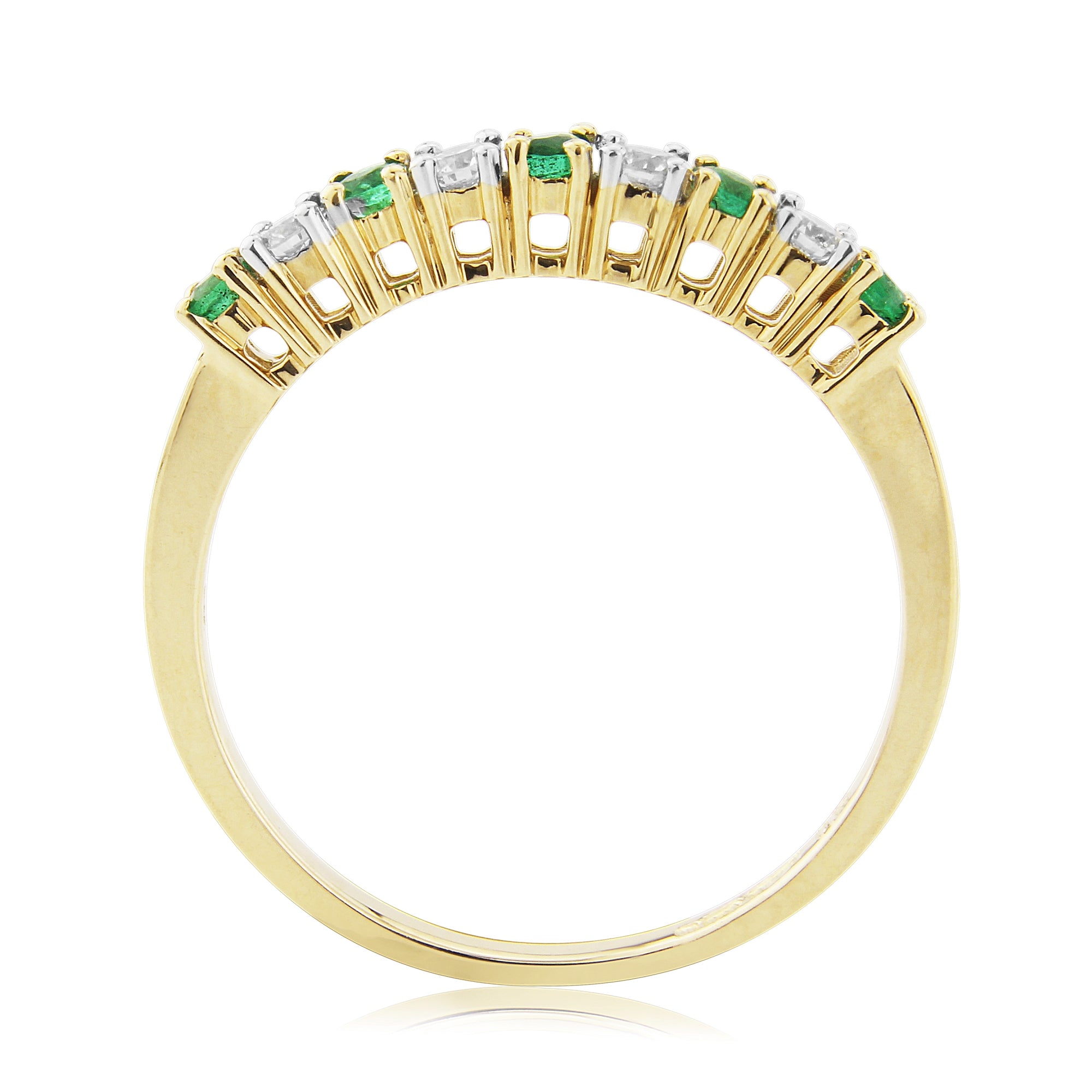 9ct gold 2.25mm round emerald & diamond half eternity ring 0.14ct