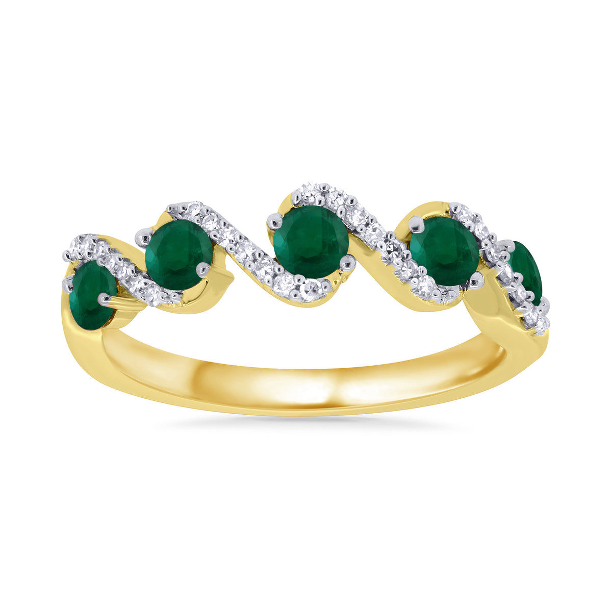 9ct gold 2.5mm emerald &amp; diamond swirl half et ring 0.10ct