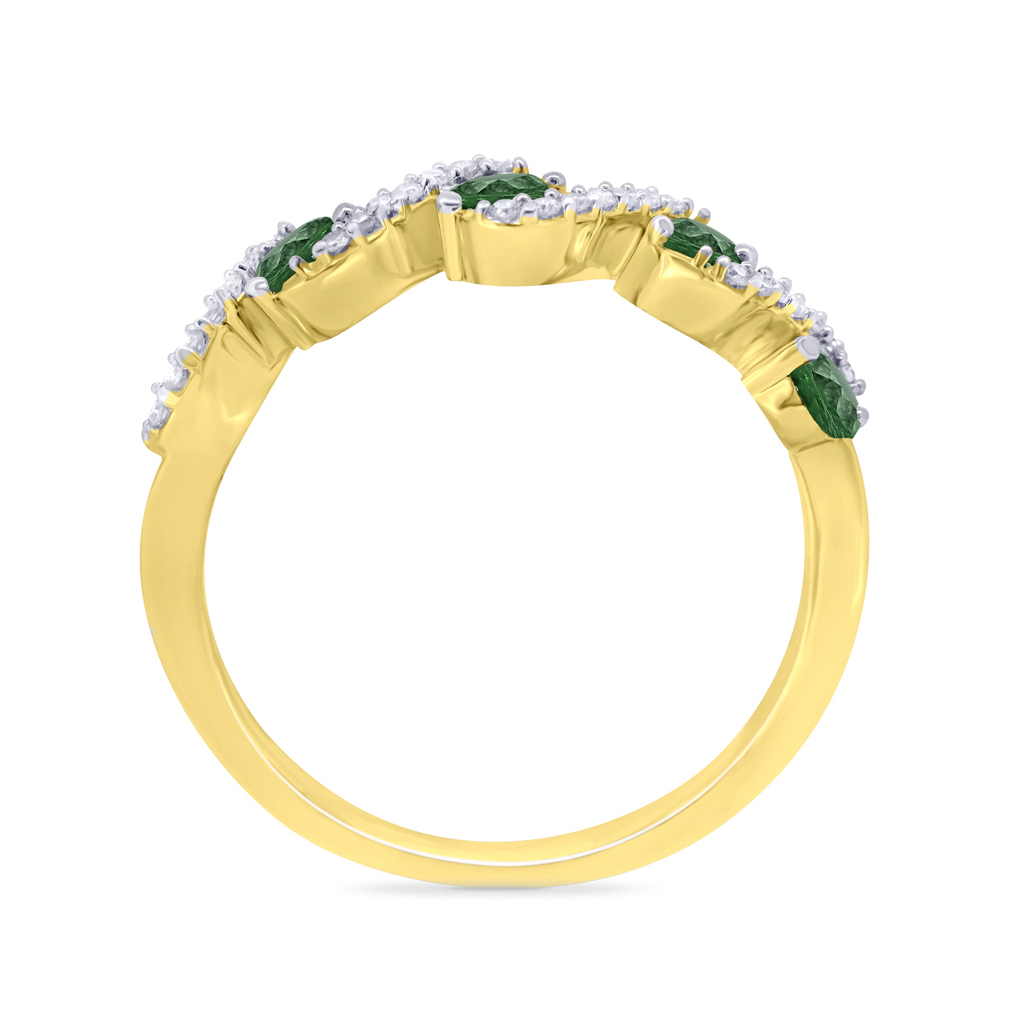 9ct gold 2.5mm emerald & diamond swirl half et ring 0.10ct