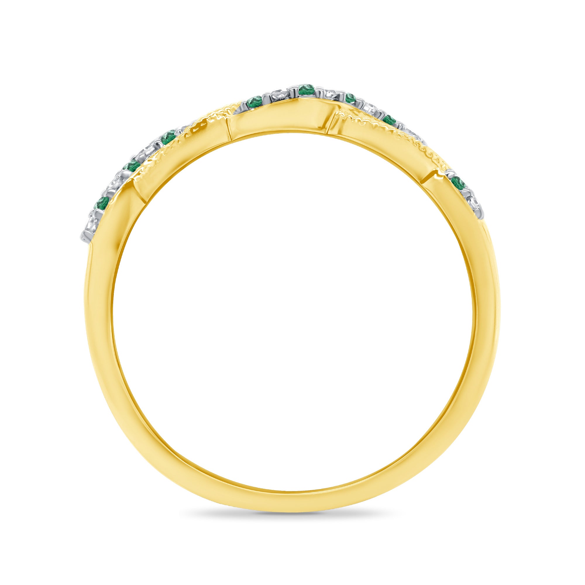 9ct gold emerald & diamond swirl half eternity ring 0.05ct
