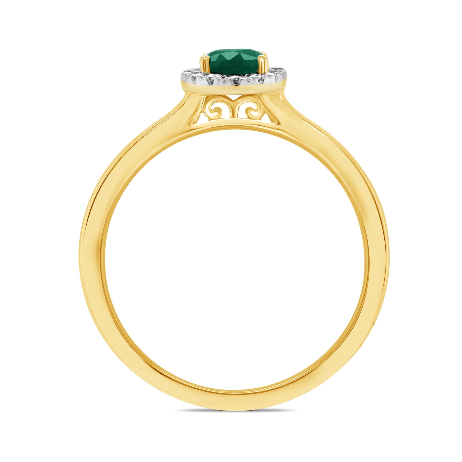 9ct gold 6x4mm oval emerald & diamond cluster ring 0.10ct
