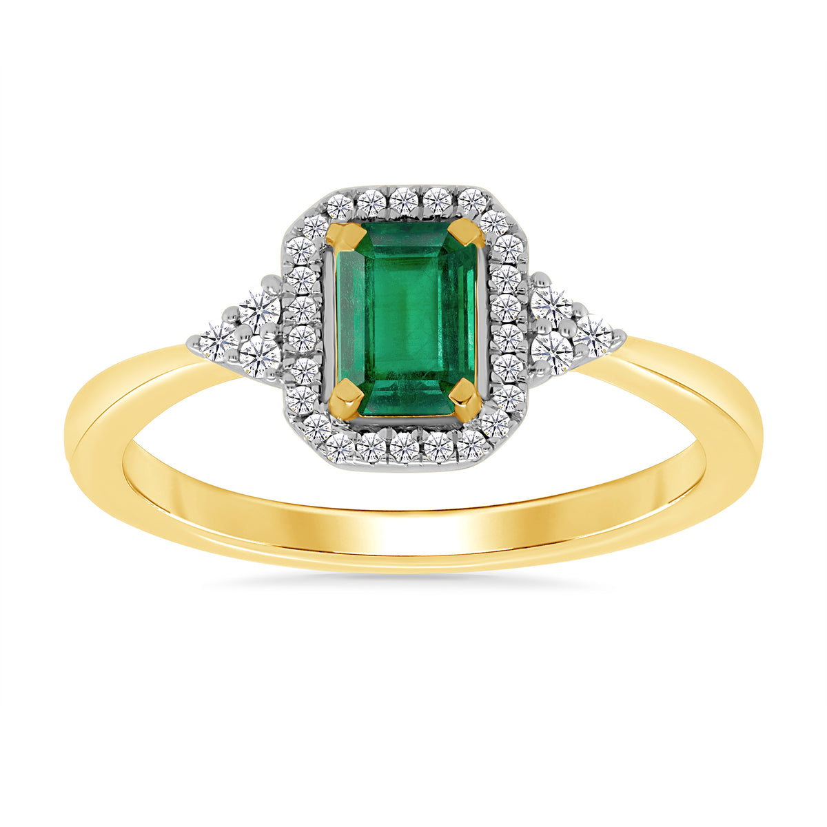 9ct gold 6x4mm octagon emerald &amp; diamond cluster ring 0.10ct