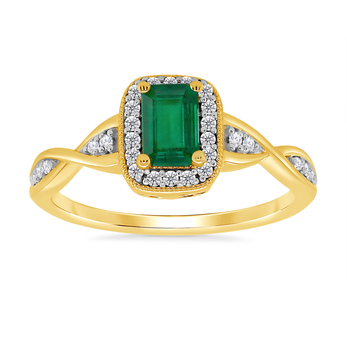 9ct gold 6x4mm octagon emerald &amp; diamond cluster ring 0.14ct
