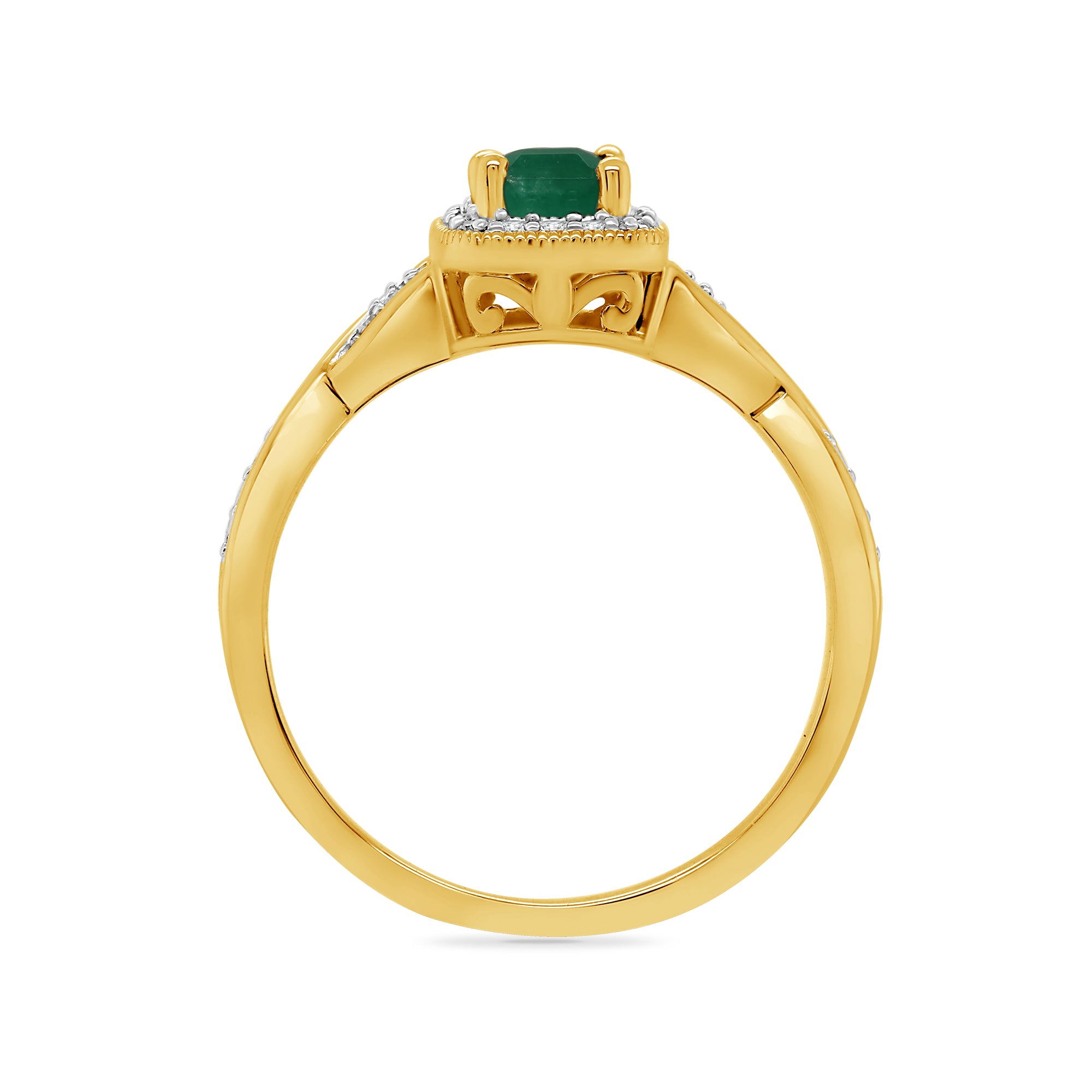 9ct gold 6x4mm octagon emerald & diamond cluster ring 0.14ct