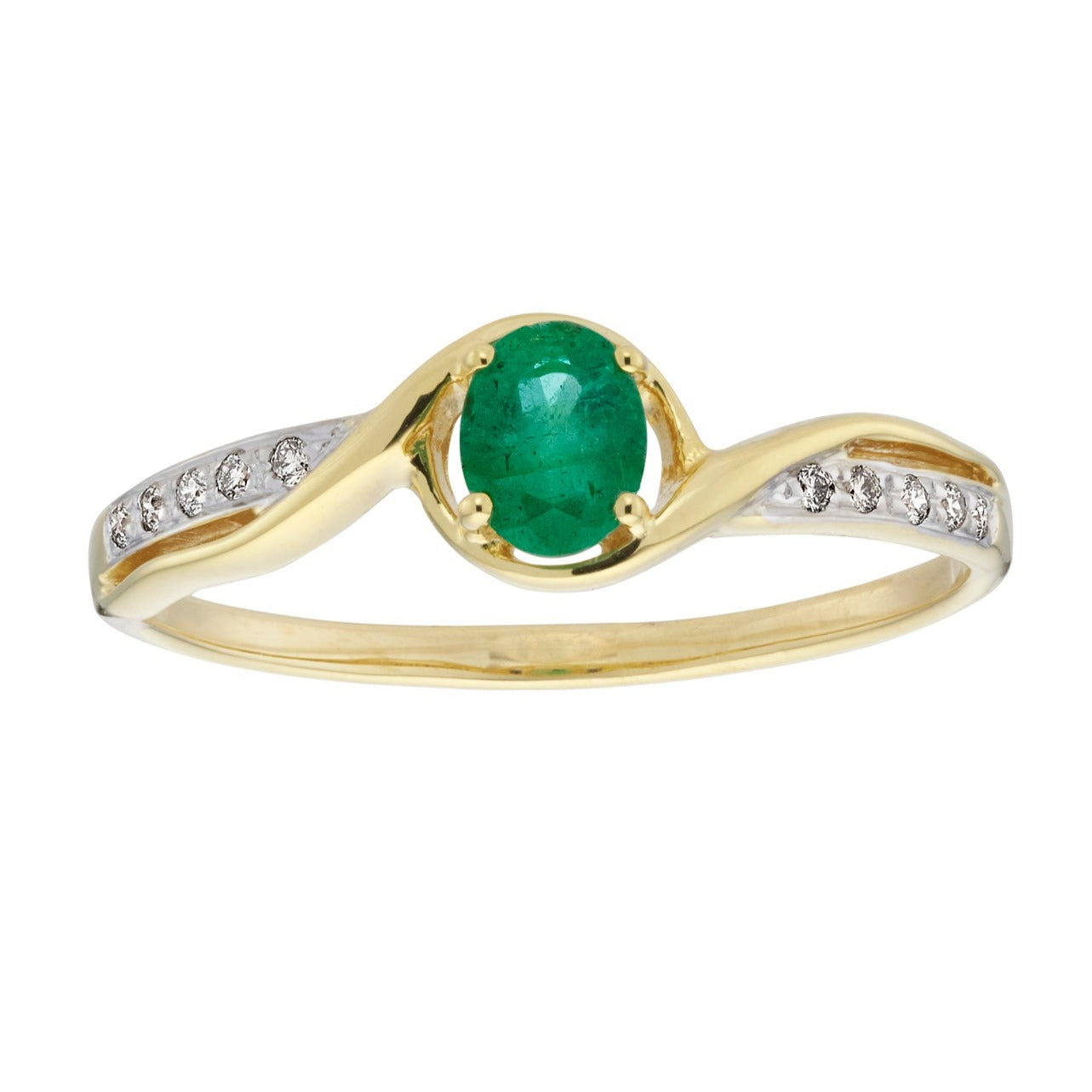 9ct gold 5x4mm oval emerald & diamond ring 0.04ct