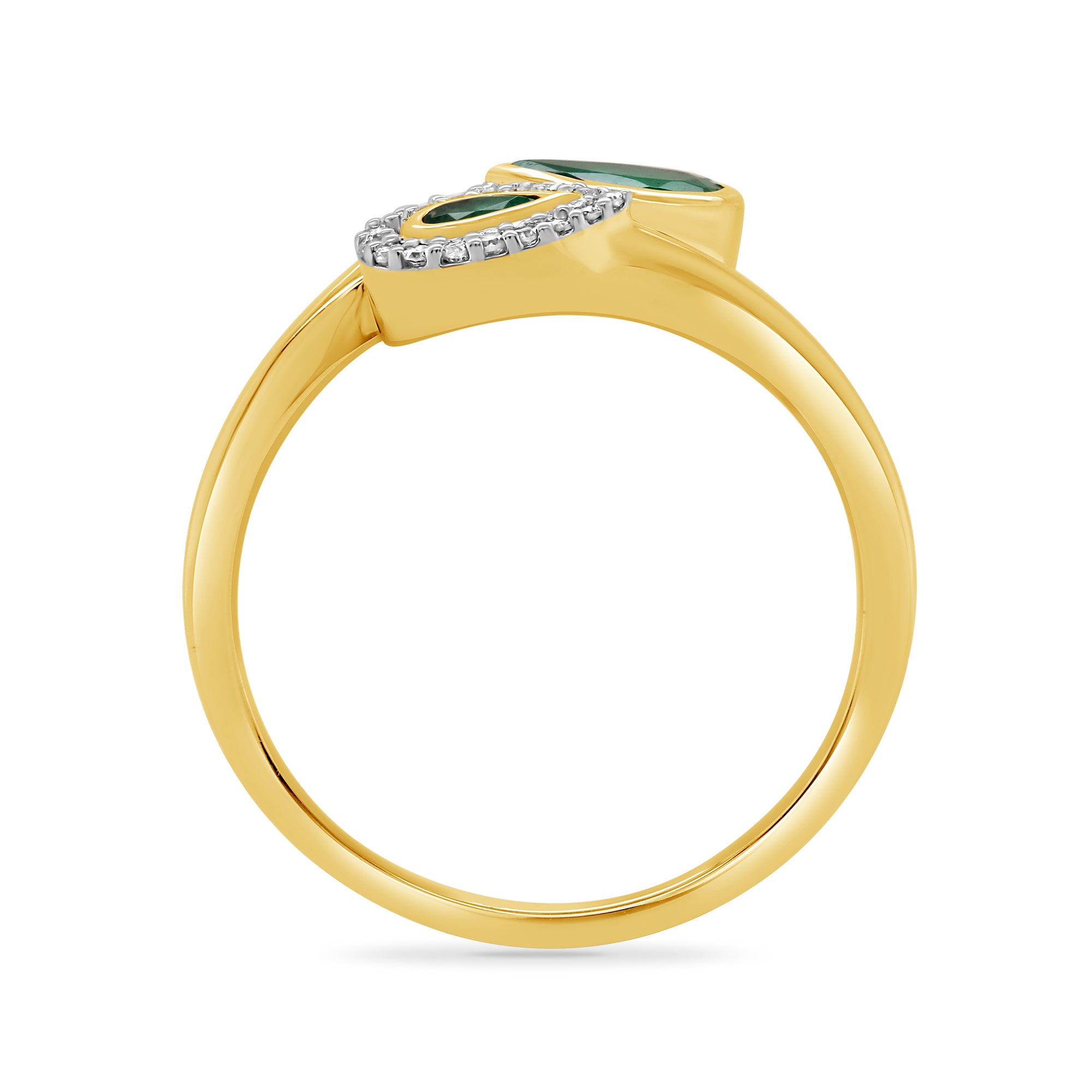 9ct gold 6x4/4x2mm pear shape emerald & diamond x/o ring 0.06ct