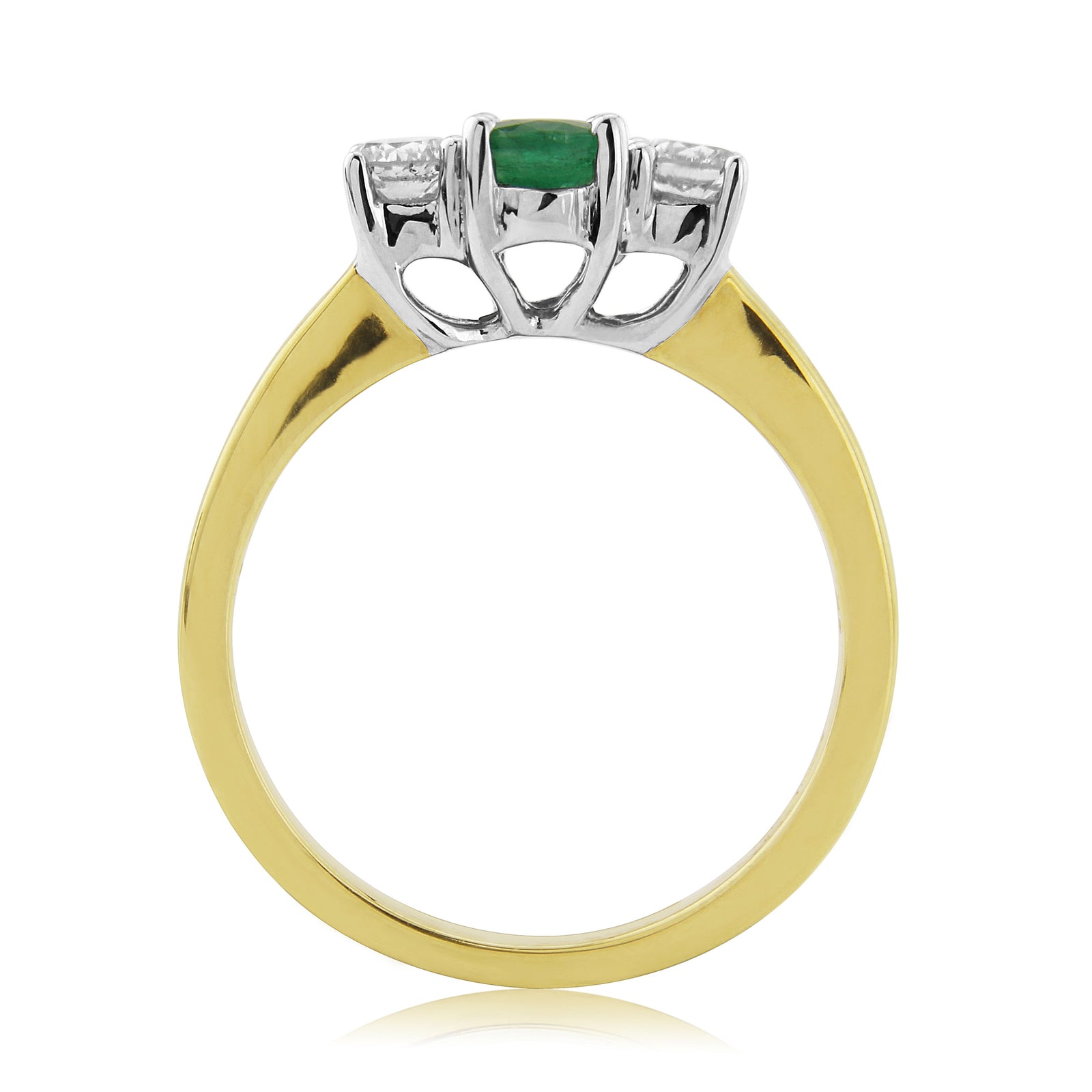 9ct gold 6x4mm oval emerald & diamond three stone ring 0.24ct