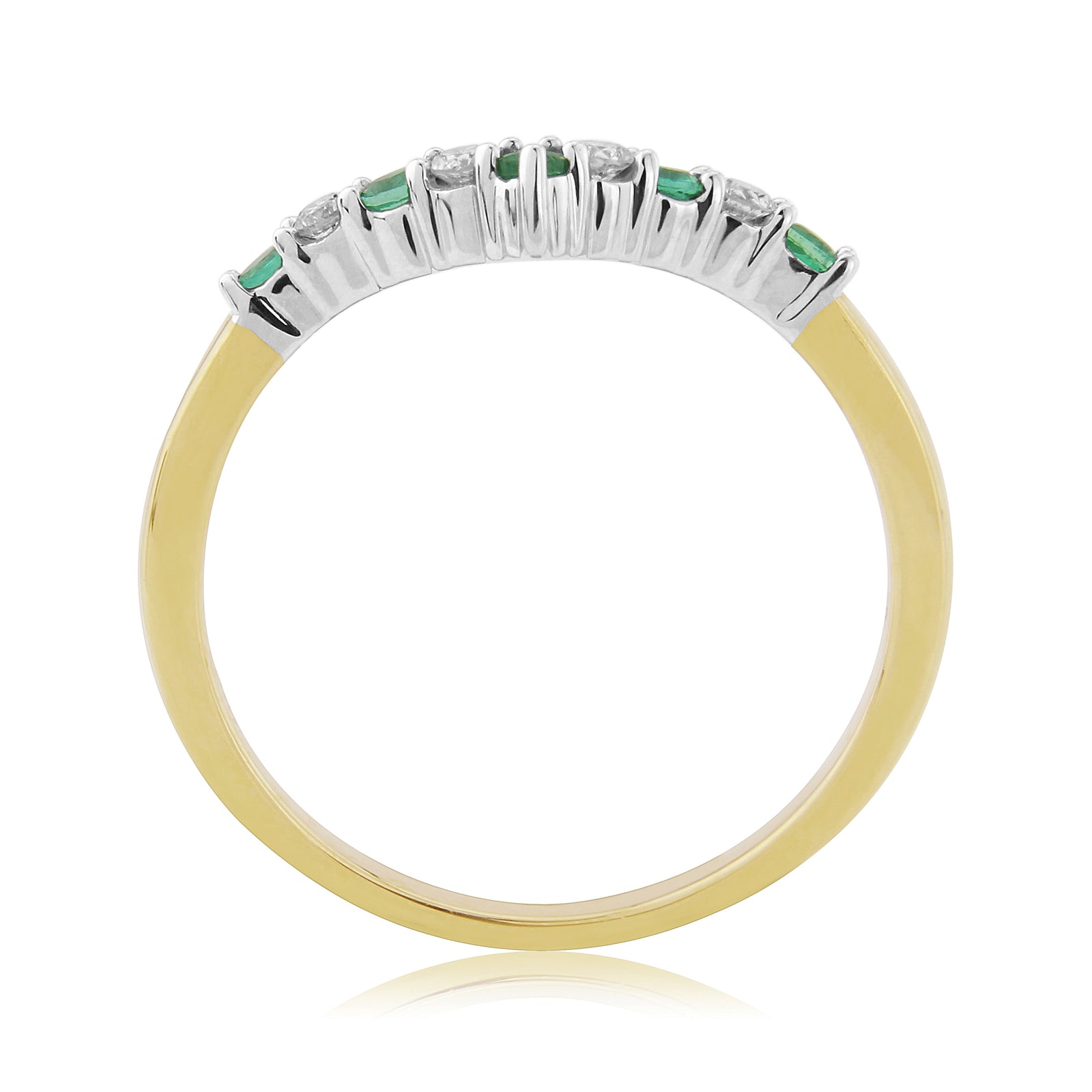 9ct gold 2.0mm round emerald & diamond wishbone ring 0.11ct