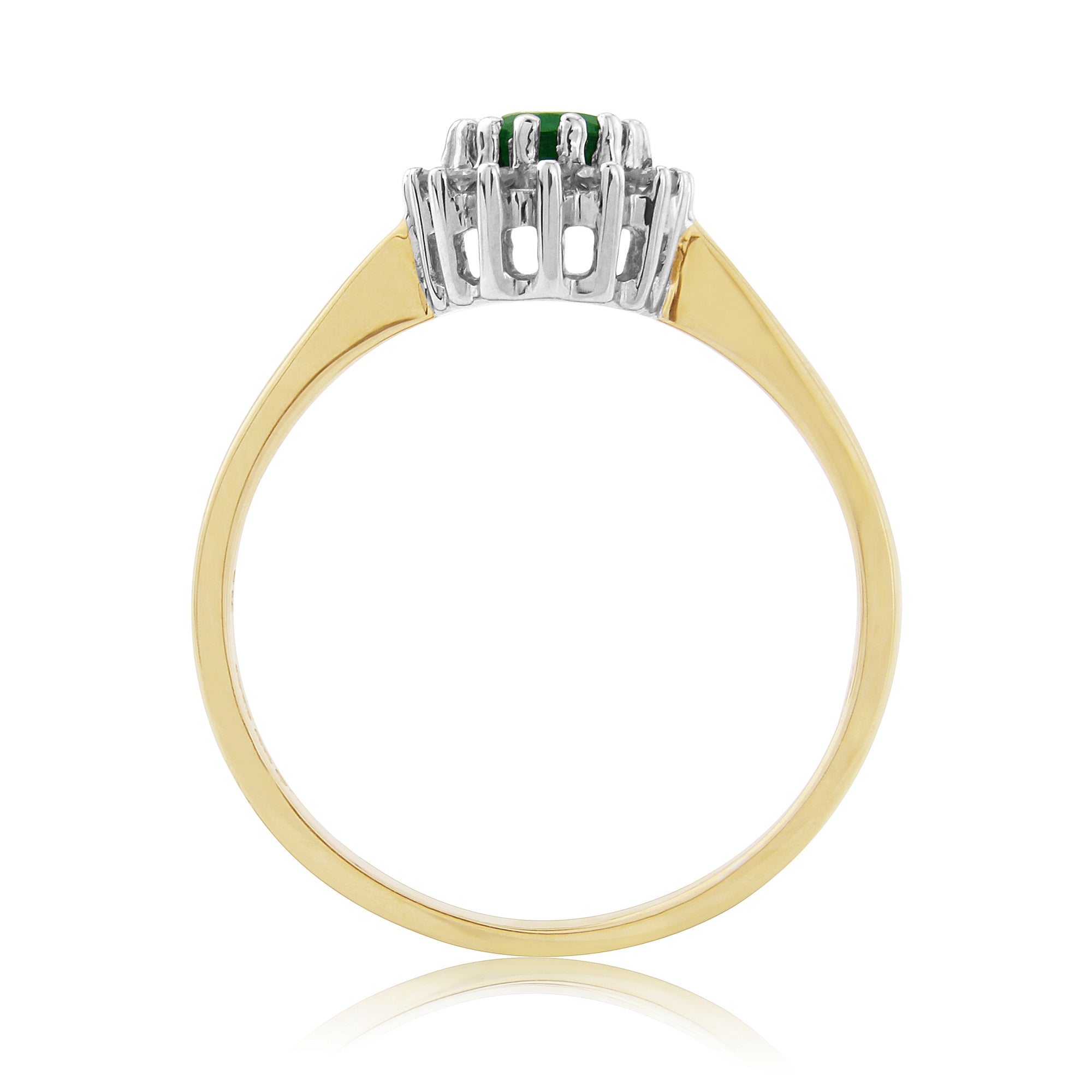 9ct gold 6x4mm oval emerald & diamond cluster ring 0.12ct