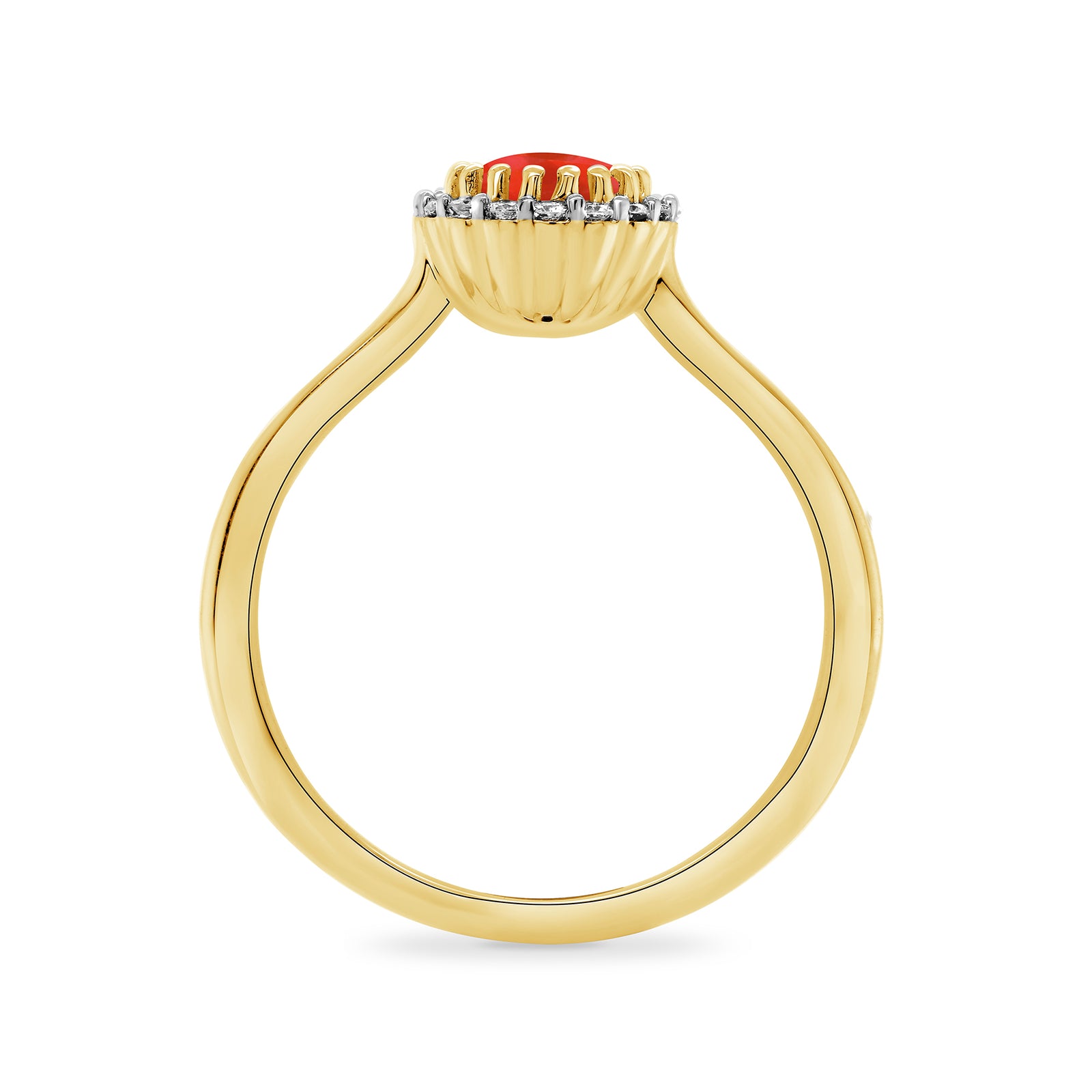 9ct gold 5.00mm round fire opal & diamond cluster ring 0.13ct