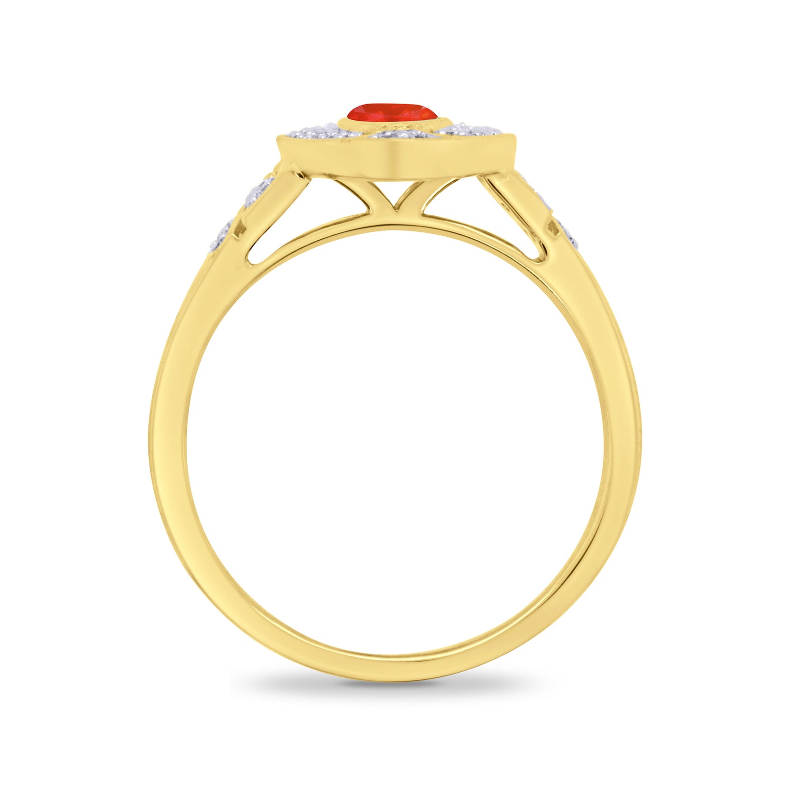 9ct gold 6x4mm oval fire opal & antique style diamond cluster ring 0.18ct