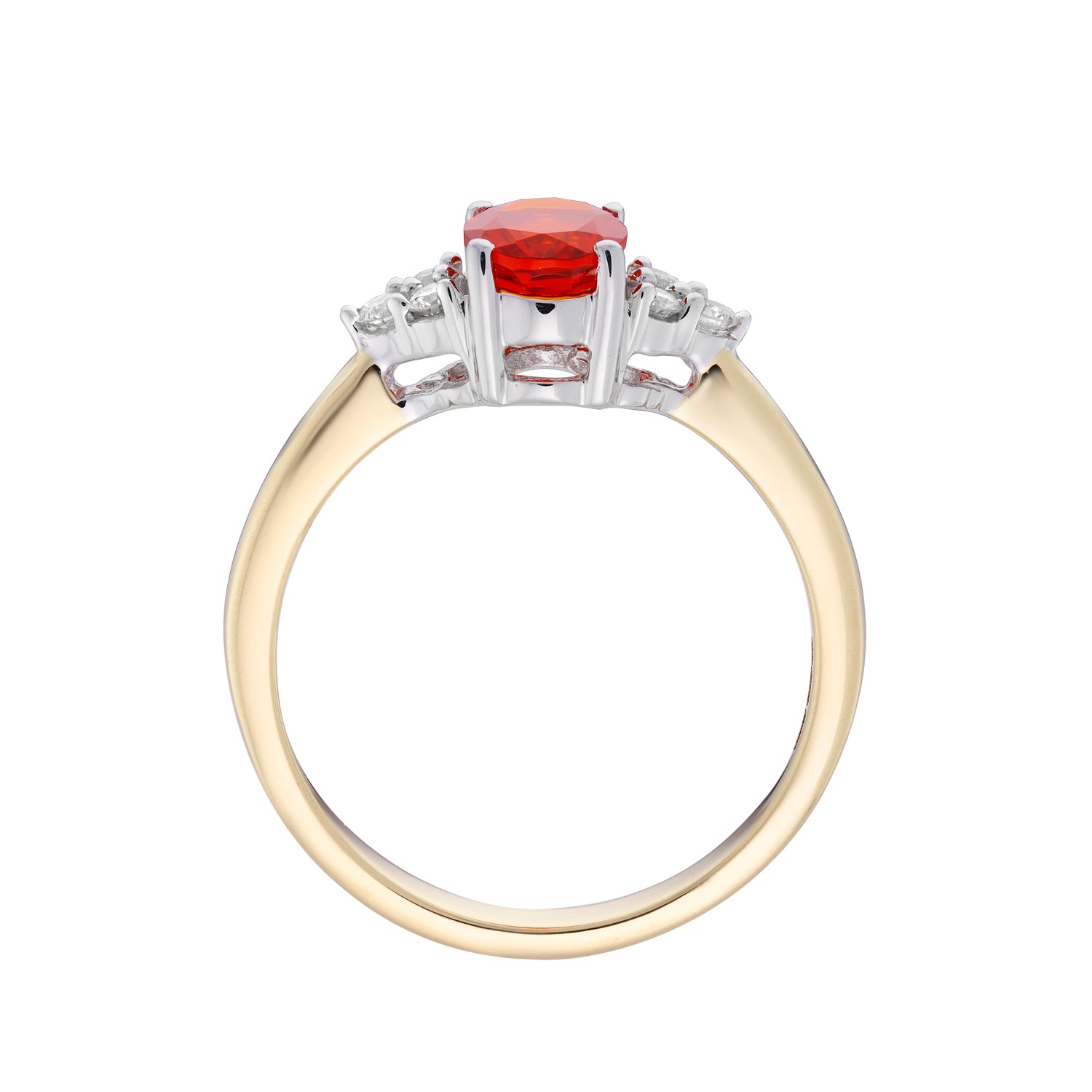 9ct gold 7x5mm oval Fire opal & diamond ring 0.15ct