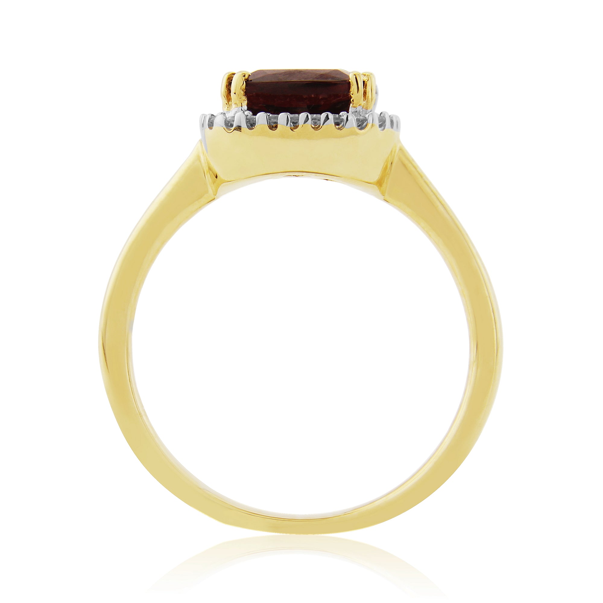 9ct gold 8mm cusgion shape garnet & diamond set cluster ring 0.10ct