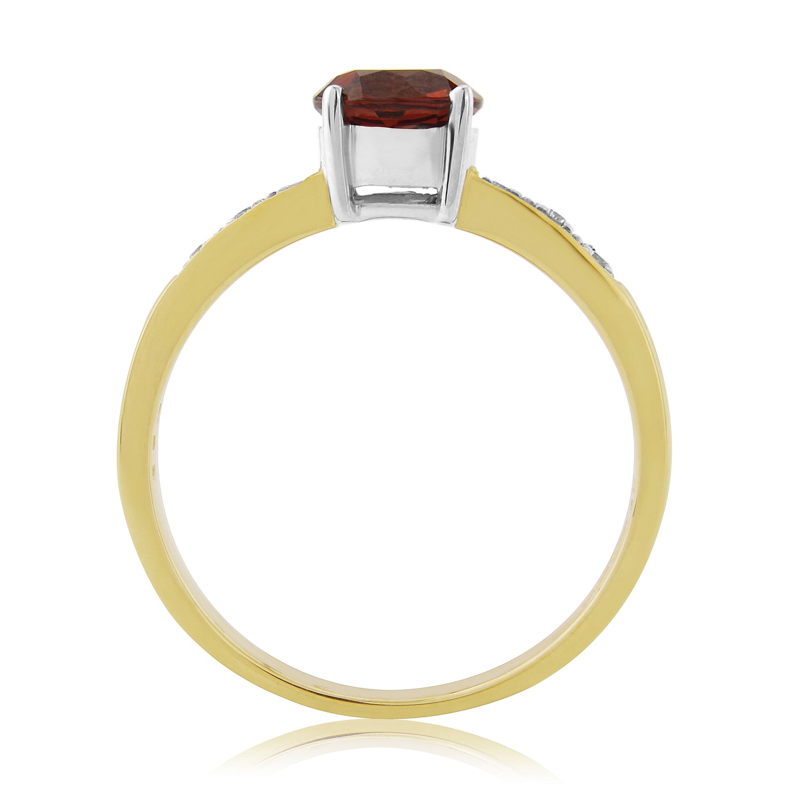 9ct gold 6mm round garnet & diamond ring 0.03ct