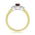 9ct gold 7x5mm oval garnet & three stone diamond shoulders ring 0.15ct